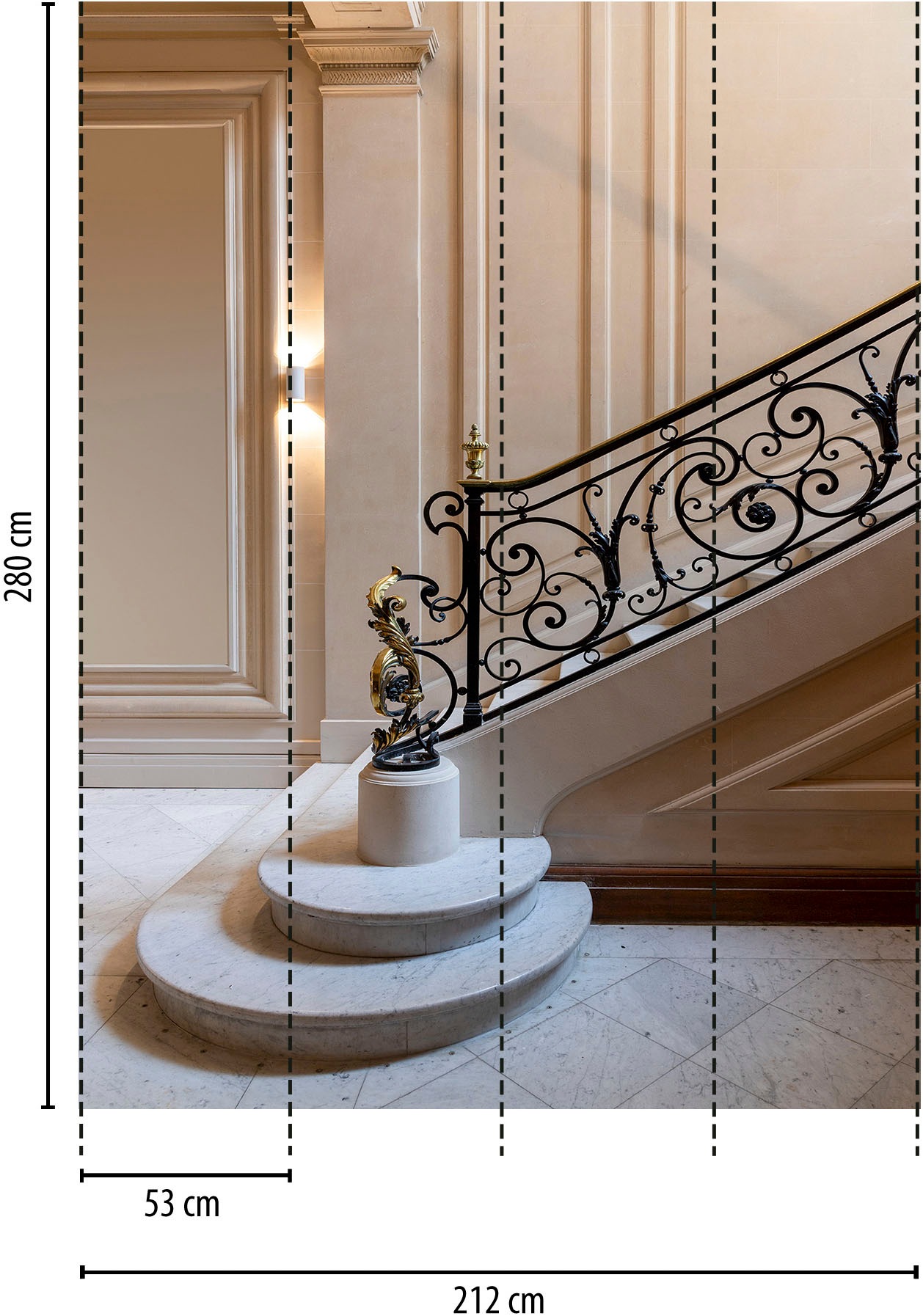 living walls Vliestapete »Fototapete Treppenhaus Geländer Beige Schwarz« matt strukturiert