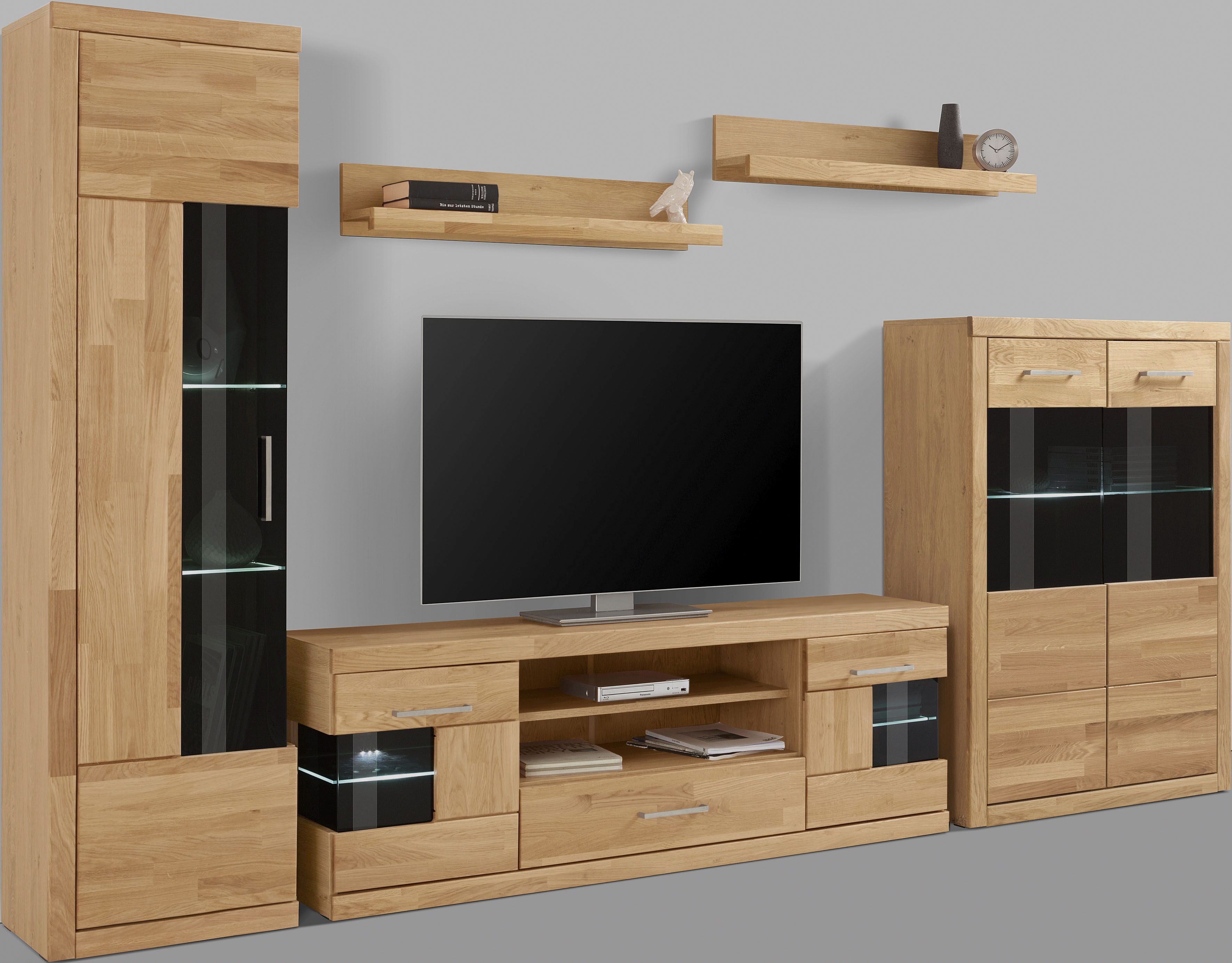 OTTO home Wohnwand "Ribe: 5teilig, Breite: 300cm,Fronten aus Massivholz,Korpus aus Melamin" 5 Stk. tlg.