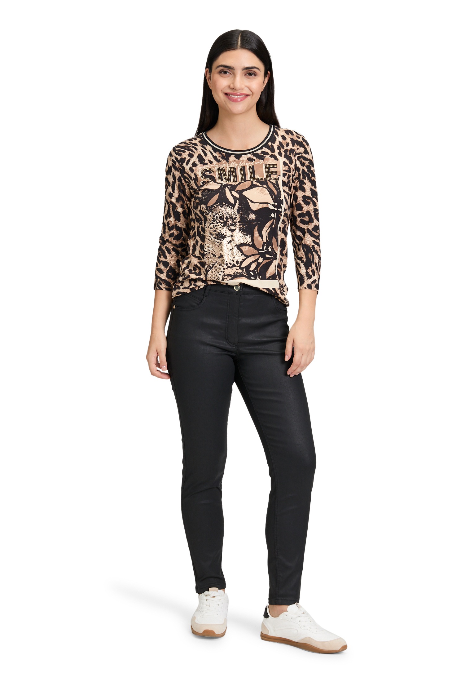 3/4-Arm-Shirt BETTY BARCLAY "Damen mit Print", Damen, Gr. 42, schwarz (schwarz, beige), Jersey, Obermaterial: 95% Viskose, 5% Elasthan, tailliert normal, Rundhals, Shirts 3/4-Arm-Shirt 3