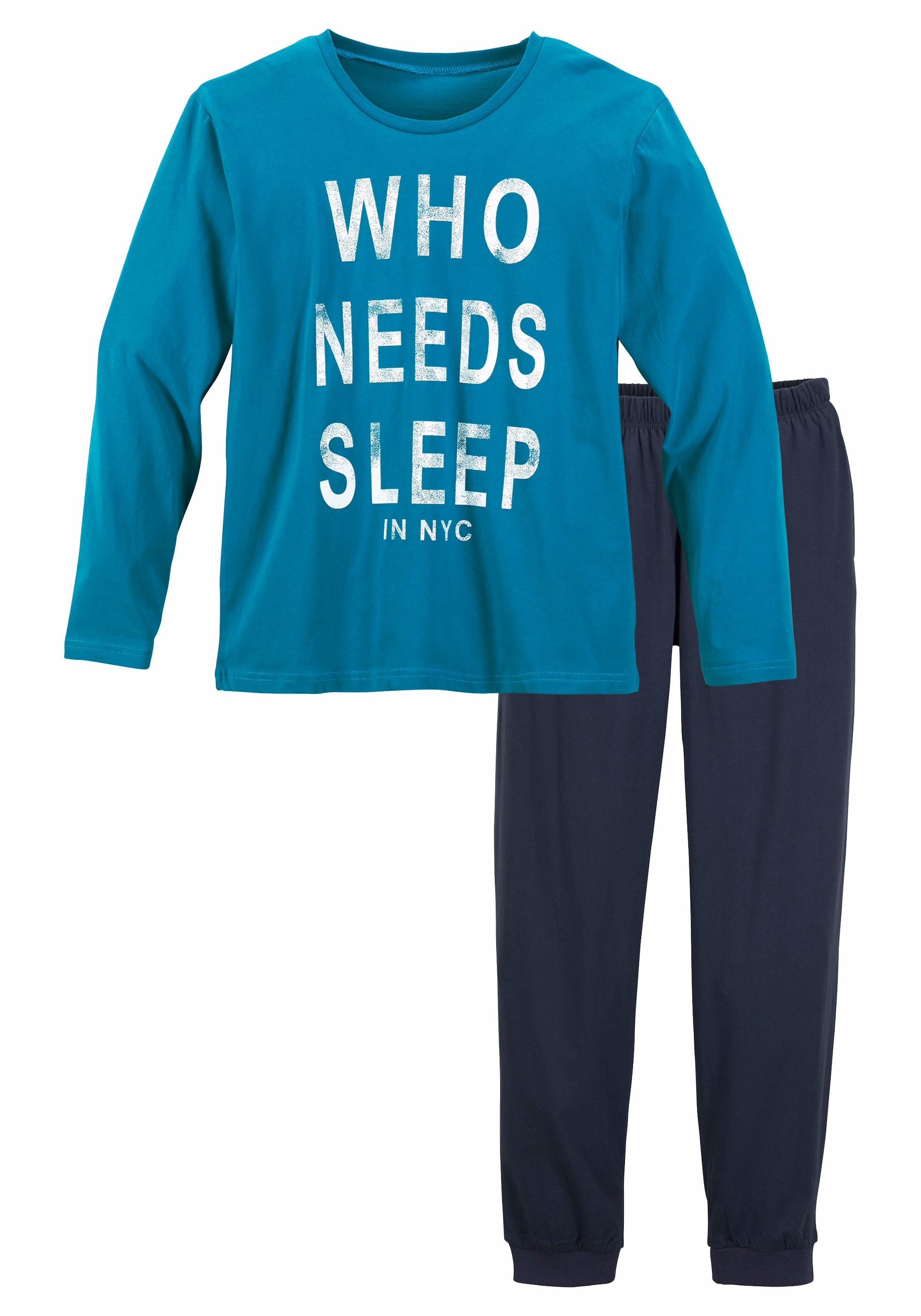 AUTHENTIC LE JOGGER Pyjama 2 tlg. langer Schlafanzug, bedruckt, mit Rundhals-Ausschnitt