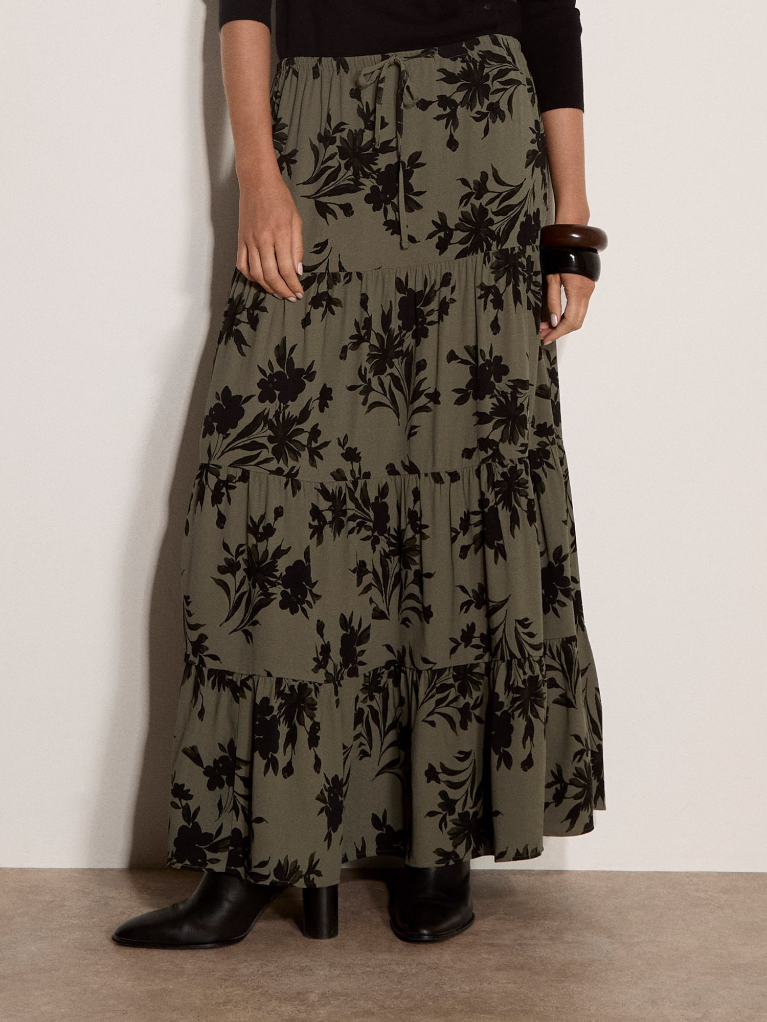 Apricot Midirock "Crêperock mit Blumenmuster" mit elastischem Bund