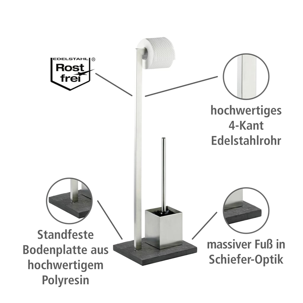 WENKO WC-Garnitur »Slate Rock«, aus Edelstahl-Polyresin (Kunststein)