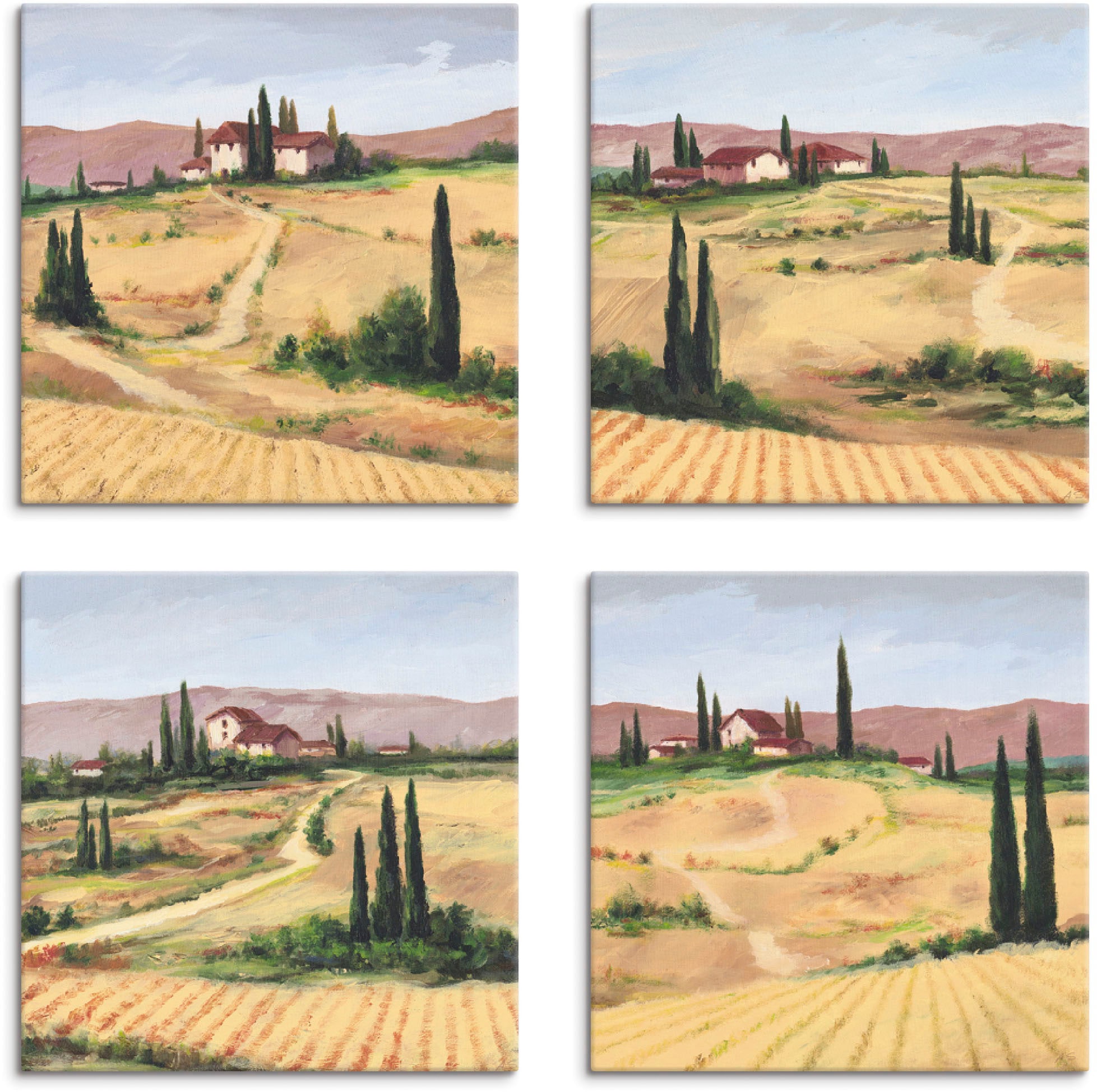 Artland Leinwandbild "Die toskanische Landschaften", Europa, (4 St.), 4er Set, verschiedene Größen