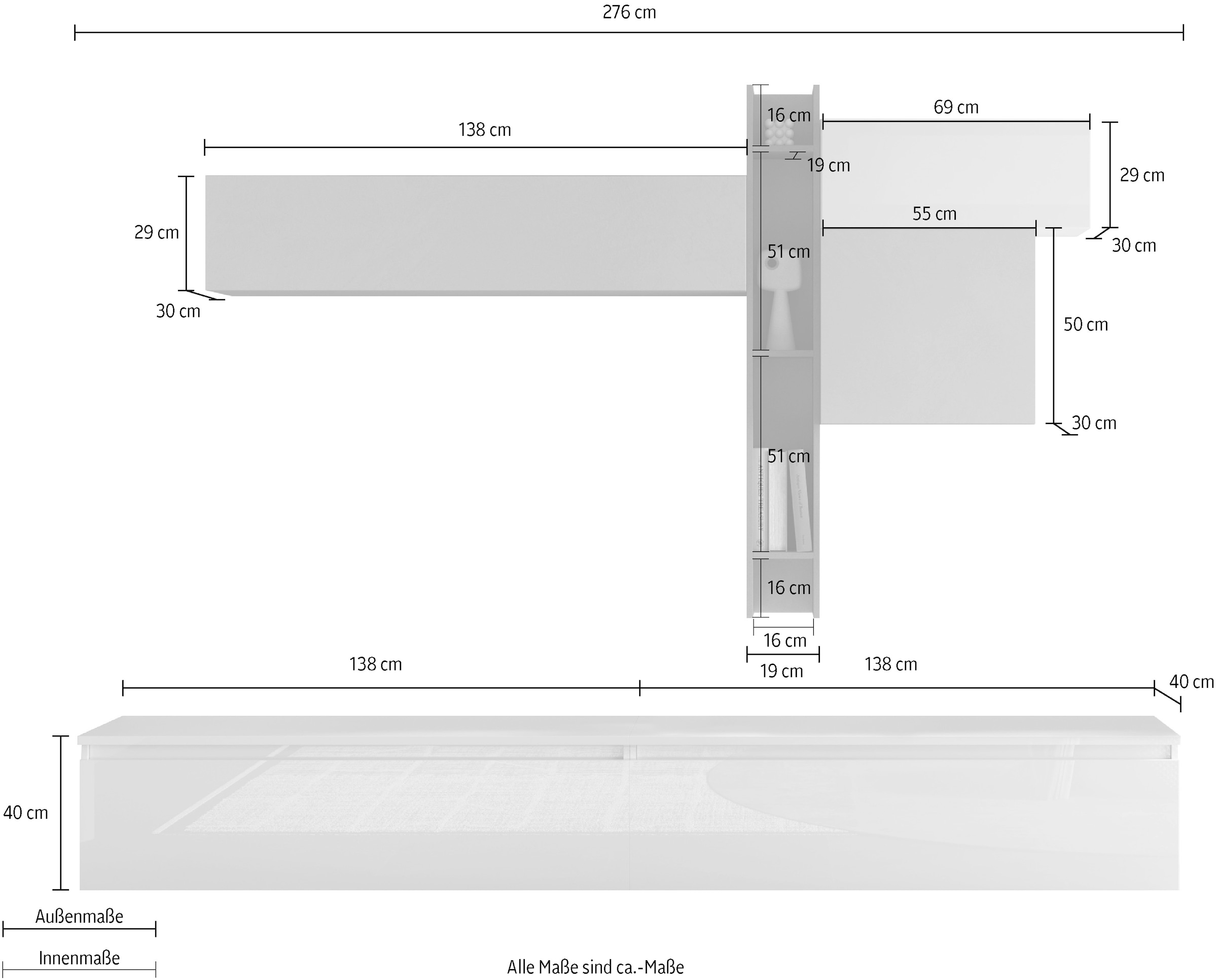INOSIGN Wohnwand »INFINITY, 6tlg. Breite 276 cm, Höhe variabel, Schrankwand, Anbauwand«, (2x Lowboard, 2x Hängeschrank, Hängewürfel, Wandregal)