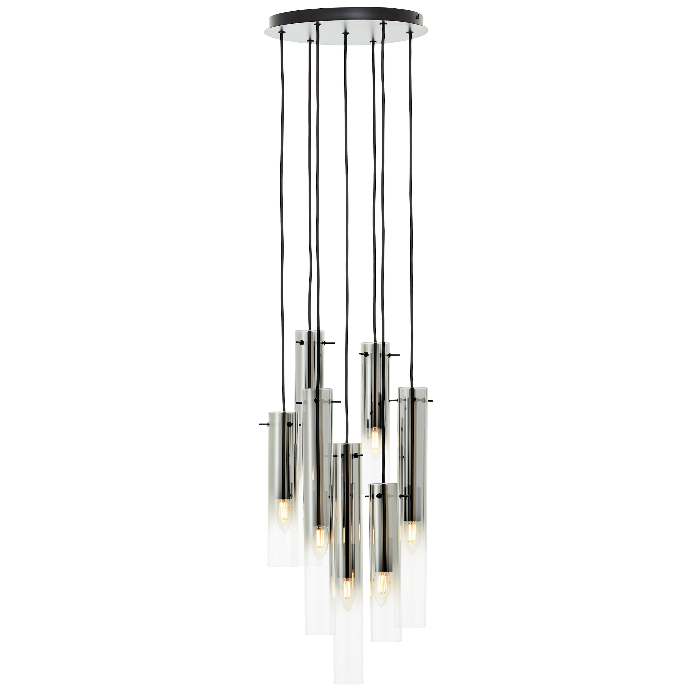 Brilliant Pendelleuchte »Glasini«, 7 flammig, Leuchtmittel E14 | ohne Leuchtmittel, 199 x 32 cm, 7 x E14, kürzbar, Metall/Rauchglas, matt schwarz