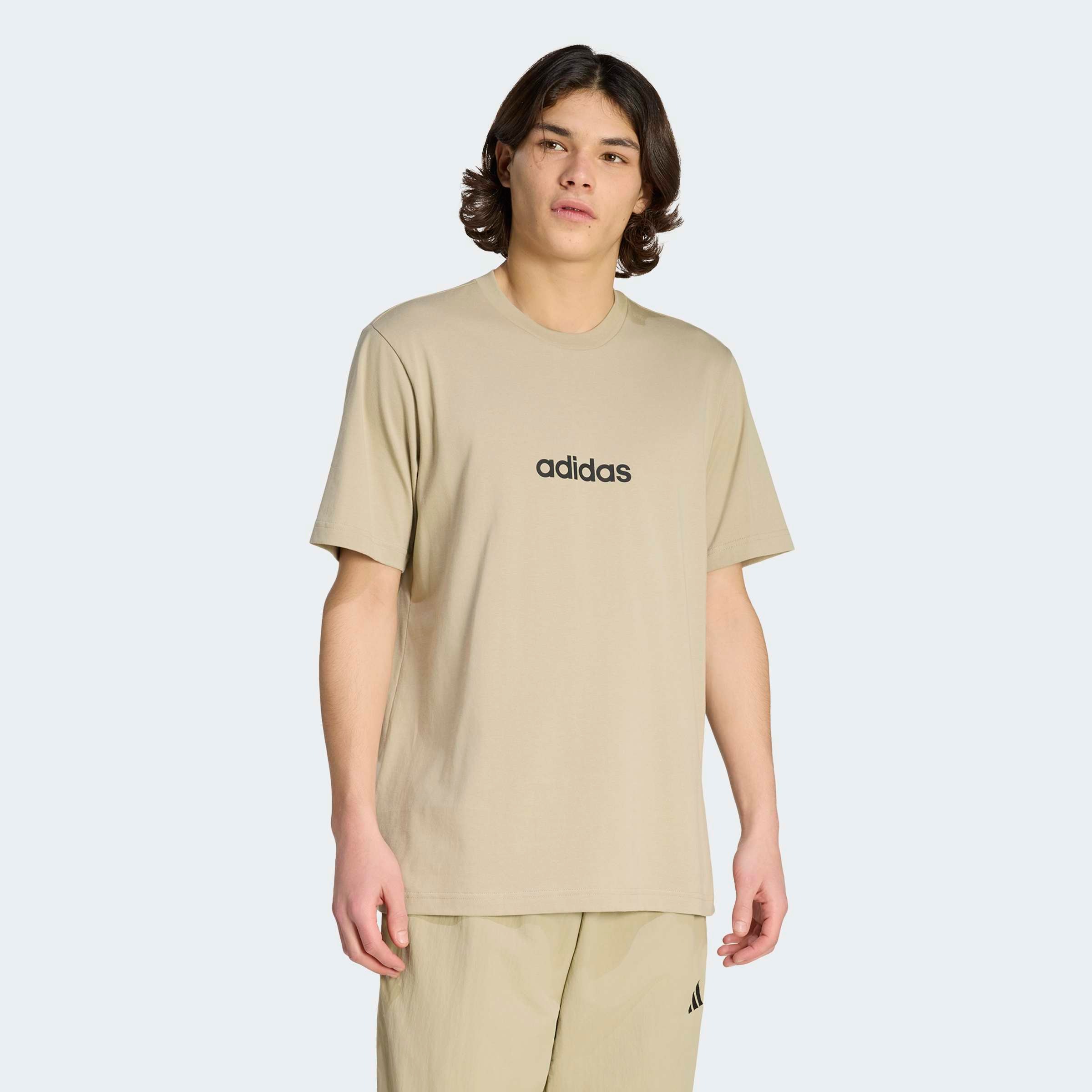 T-Shirt ADIDAS SPORTSWEAR "ESSENTIALS LINEAR SINGLE JERSEY", Herren, Gr. L, wonder cargo, schwarz, Obermaterial: 100% Baumwolle, normal, Rundhals, Shirts T-Shirt, überschnittene Schultern, Kurzarmdesign, aus Baumwolljersey