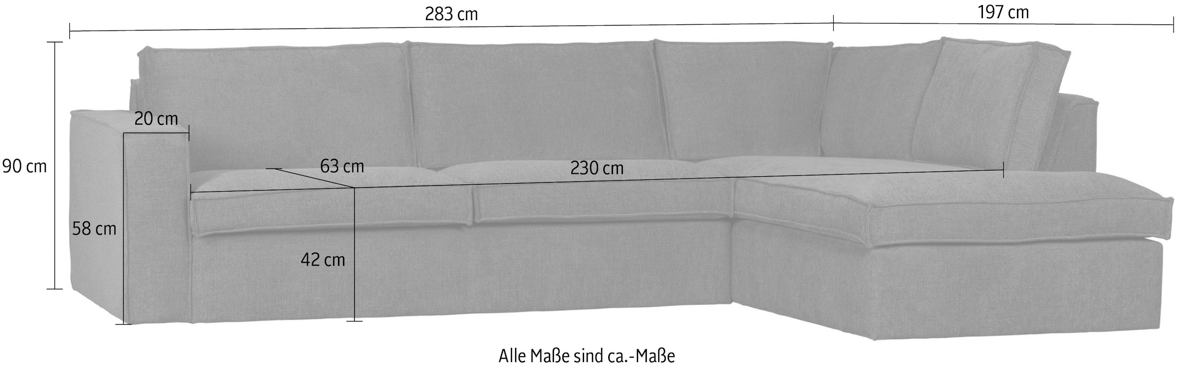 WOOOD Ecksofa »Freddie«, frei im Raum stellbar, aus grobem Melange-Gewebe, Breite 283 cm
