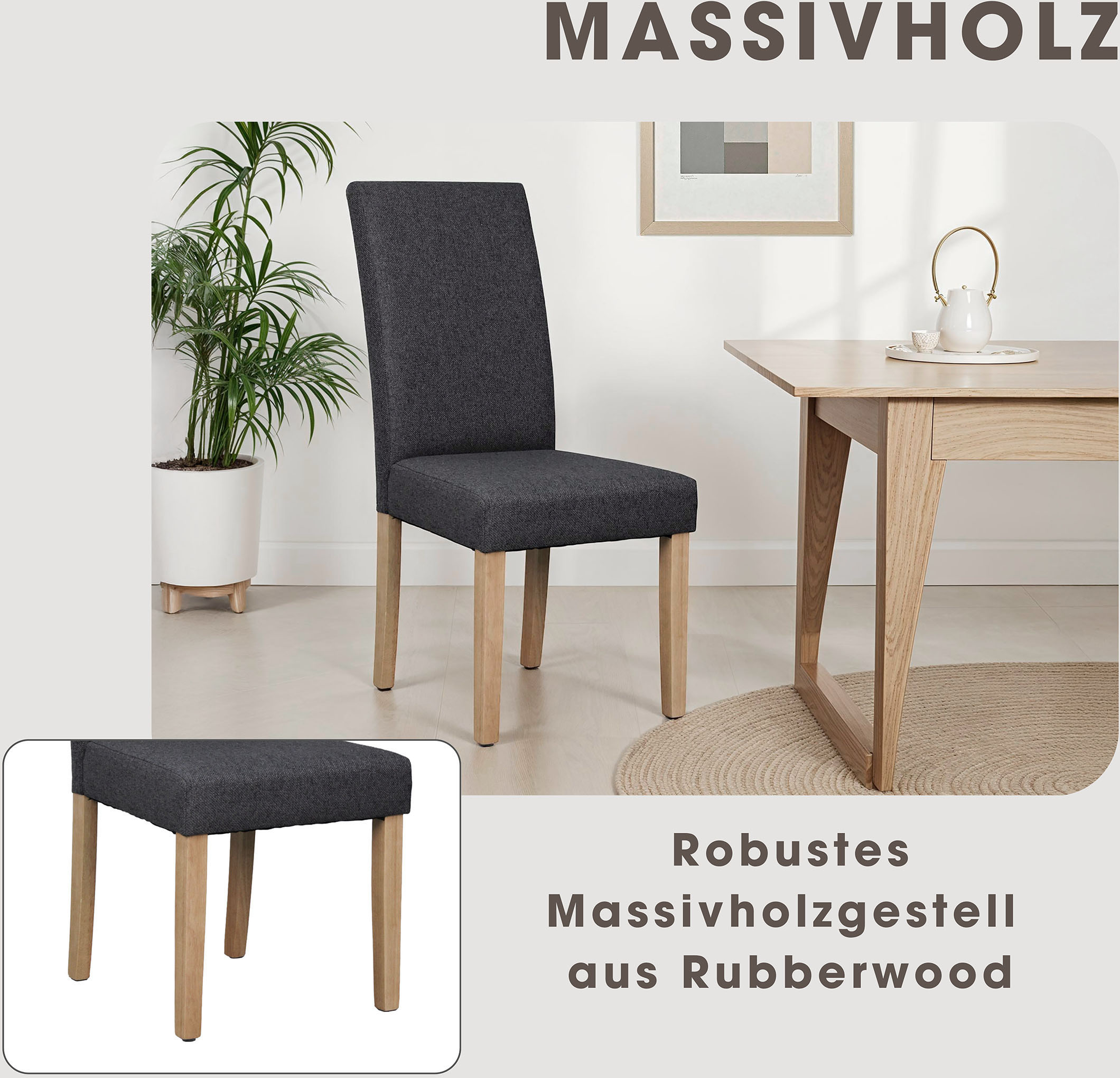 Thumbnail - byLIVING Esszimmerstuhl "Elias" (Set) 2 Stk.mit Massivholz - Gestell und gemütlicher Schaumstoffpolsterung