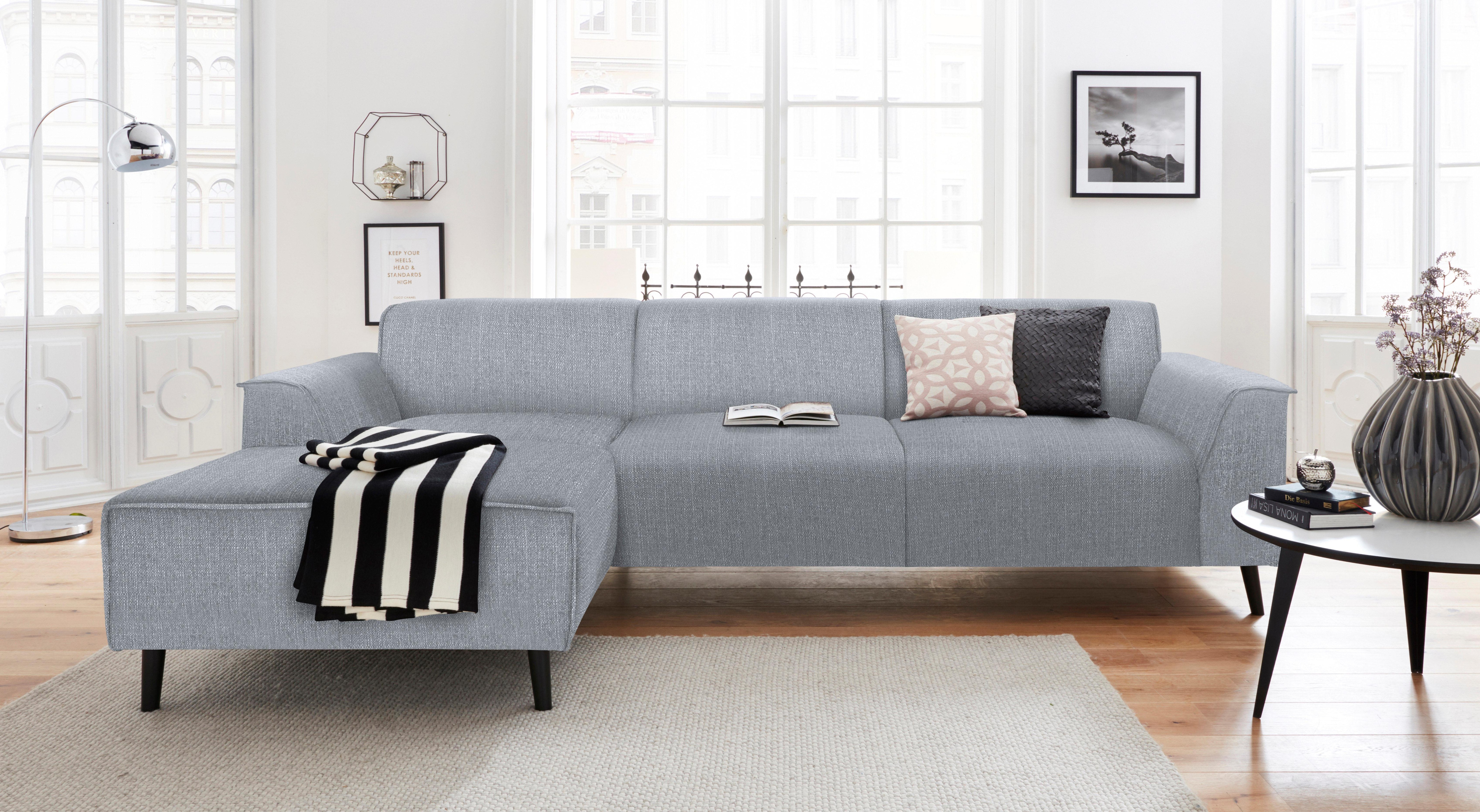 DOMO collection Ecksofa "Amora, inkl. Federkern, hoher Sitzkomfort, Breite 268 L-Form" Komfortsitzhöhe 47 cm, Fußhöhe passend für gängige Saugroboter