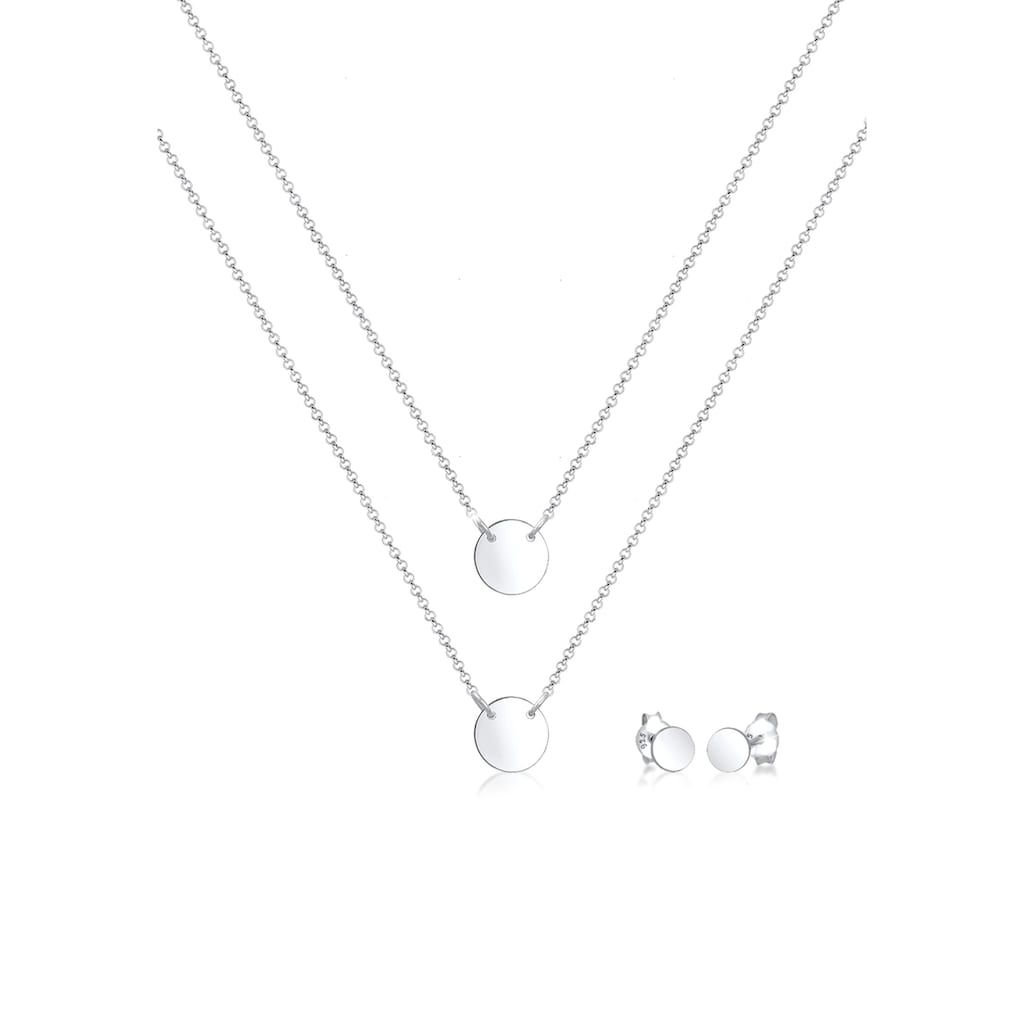 Elli Schmuckset »Layer Kette Kreis Stecker Geo 925 Sterling Silber«