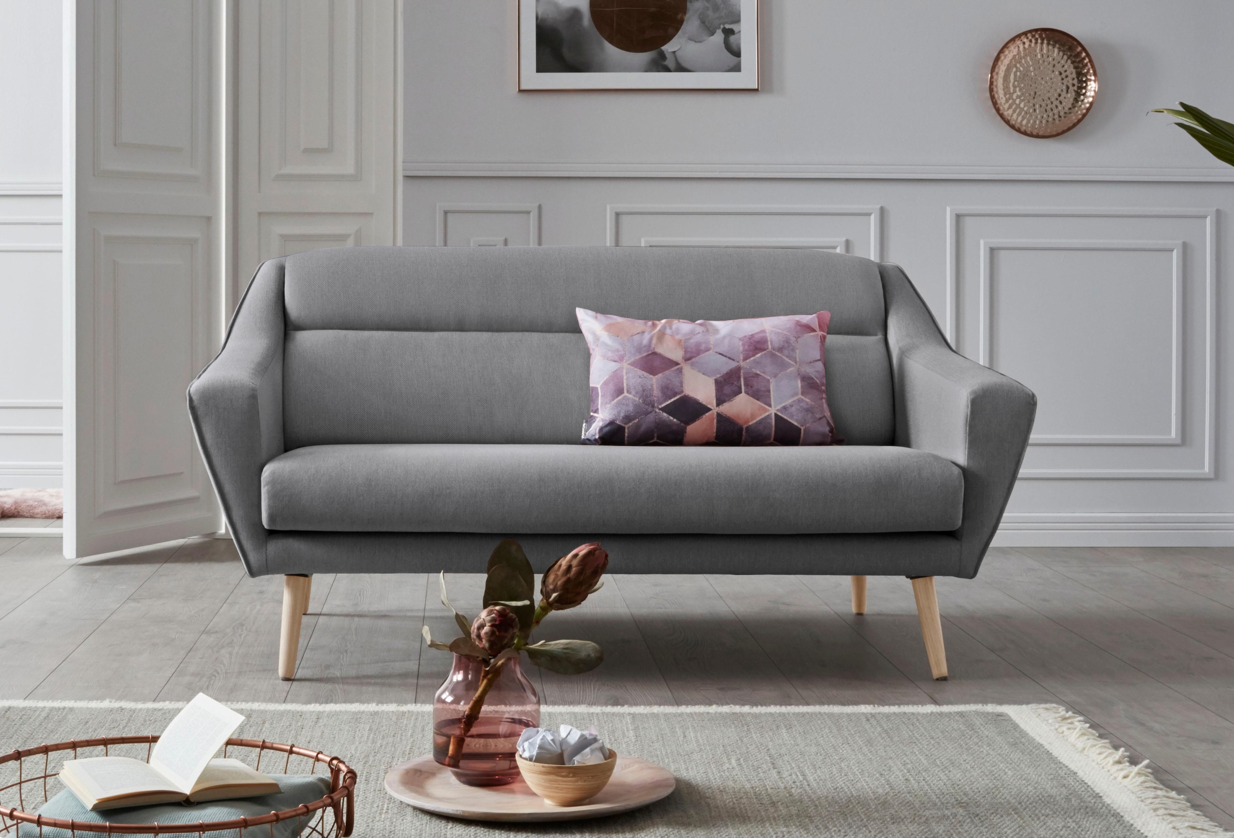 OTTO home 2-Sitzer "Bille" mit Naht im Rückenkissen und Eiche-Beinen, Desig günstig online kaufen