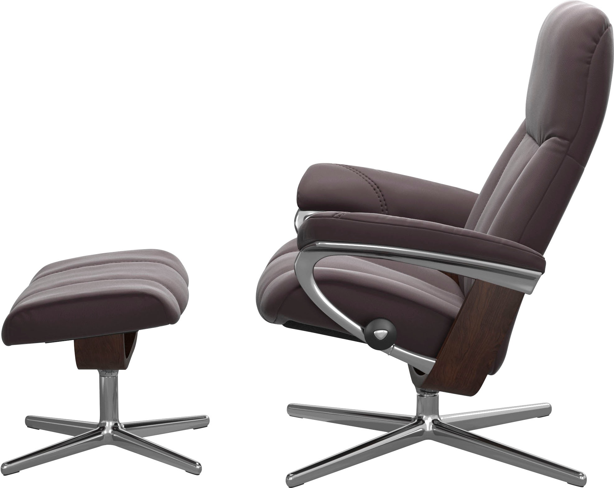 Stressless® Relaxsessel »Consul«, (Set, Relaxsessel mit Hocker), mit Hocker, mit Cross Base, Größe S, M & L, Holzakzent Braun