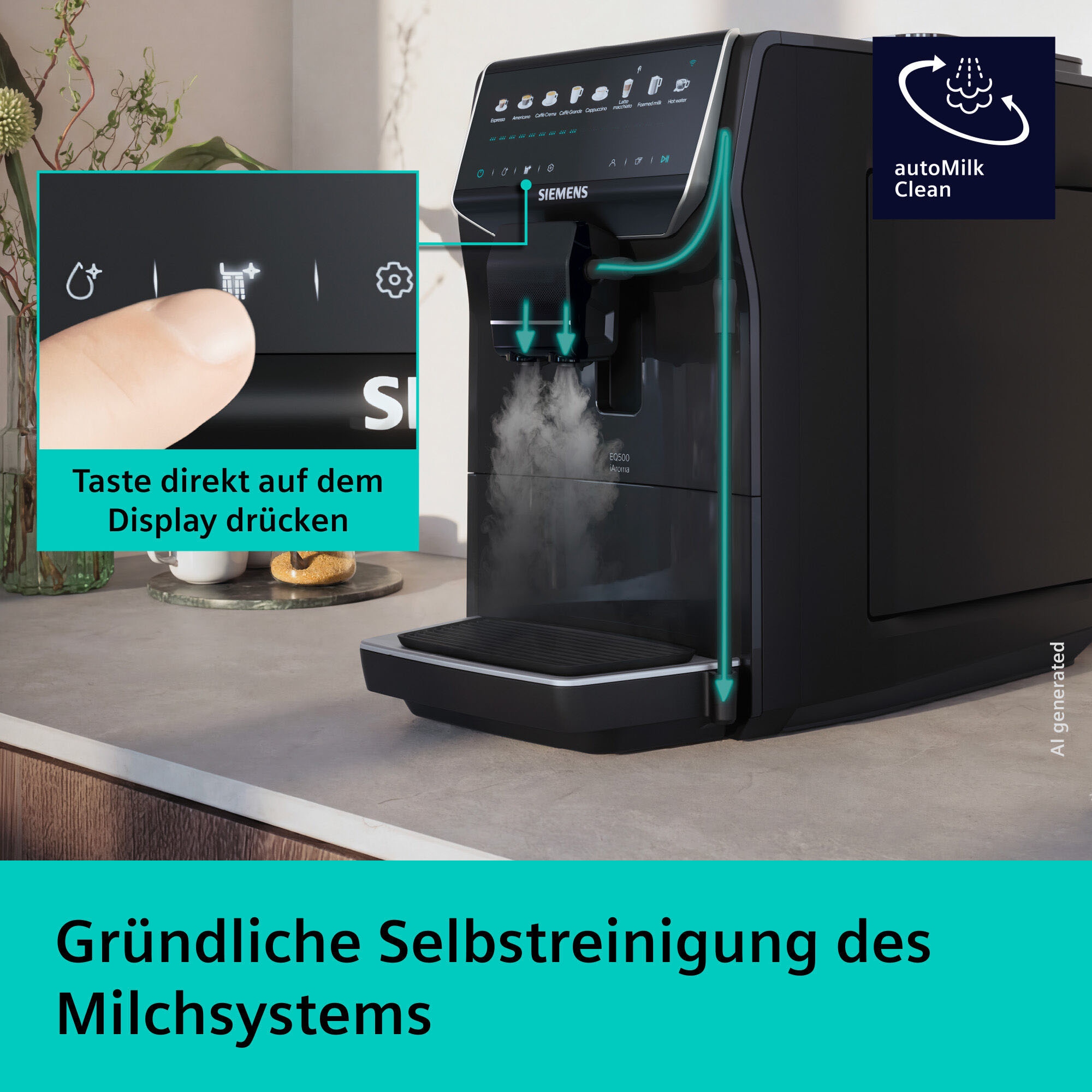 SIEMENS Kaffeevollautomat »EQ500 TP553E09, Doppeltassenfunktion, 8 Getränke, einfache Reinigung« Keramikmahlwerk, entnehmbare Brüheinheit, Steuerung per App, Schwarz