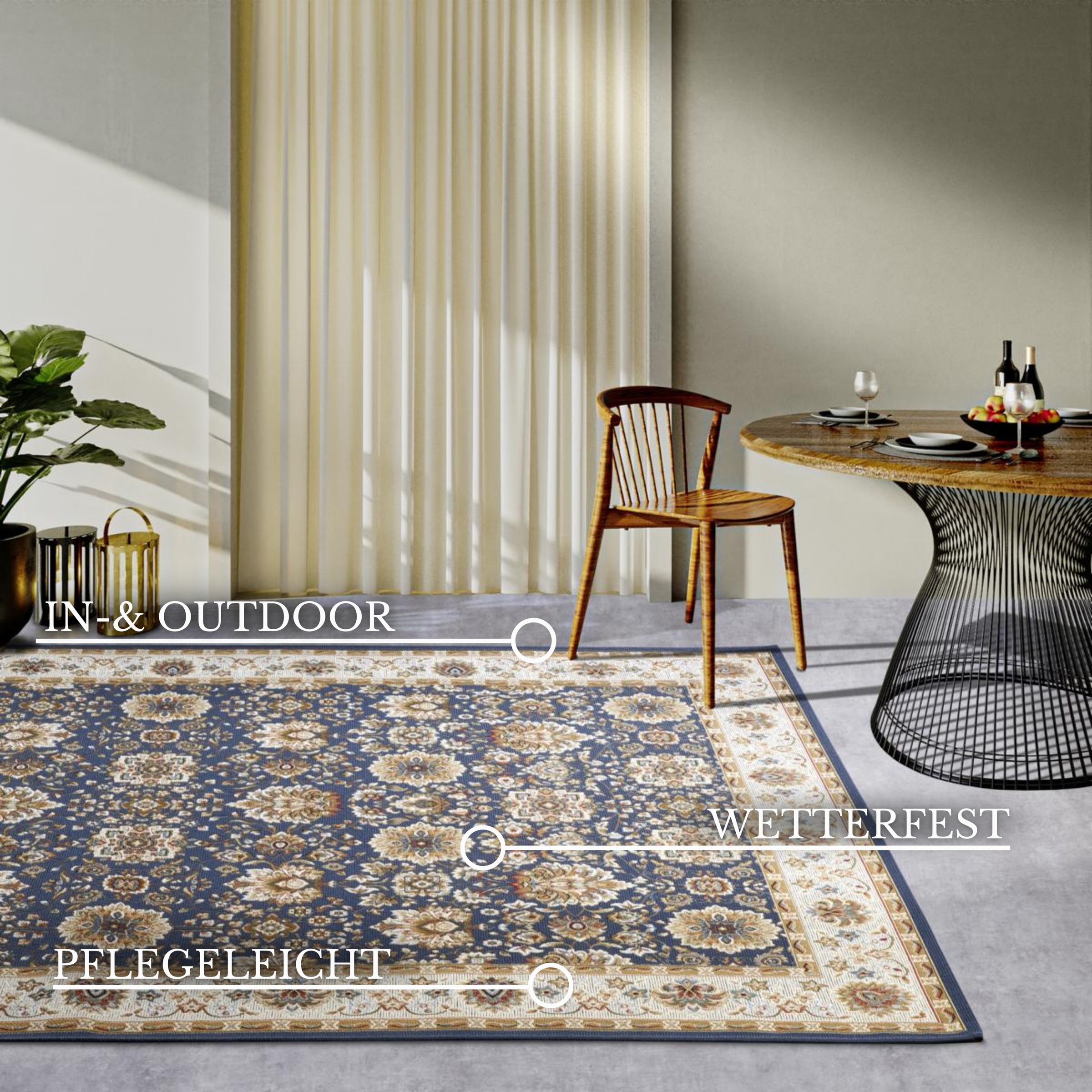 Villeroy & Boch Teppich »Nicolas«, rechteckig, 3 mm Höhe, In- und Outdoor, Flachgewebe, wetterfest, Balkon, Klassisch, Terrasse
