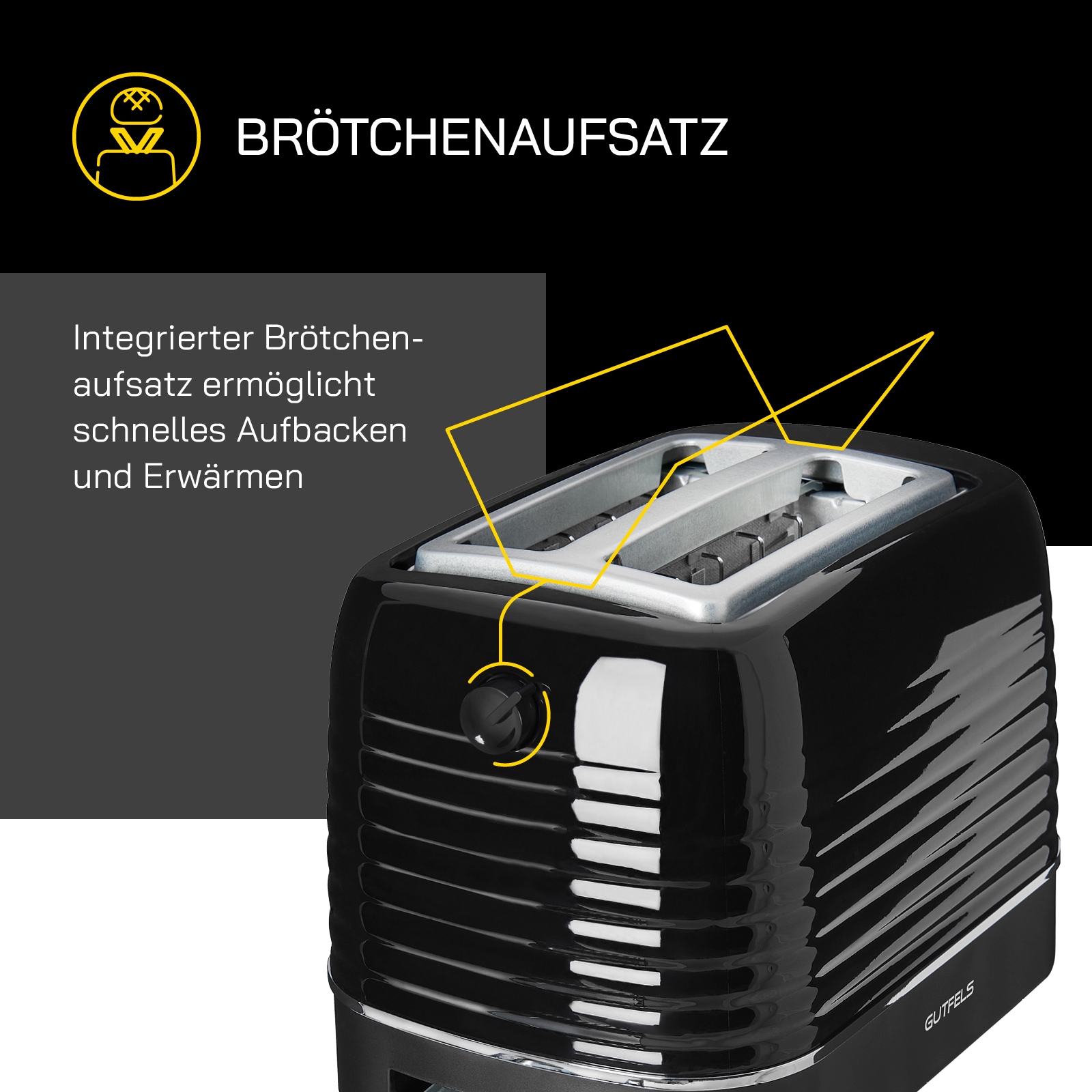 Gutfels Toaster »TOAST 3300 C«, 2 kurze Schlitze, 1050 W, 2-Scheiben-Toaster,1050 Watt