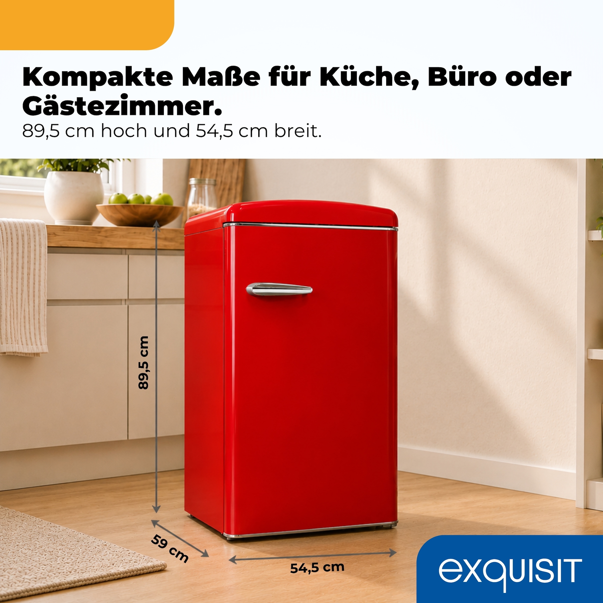 exquisit Kühlschrank »RKS120-V-H-160C rot« 89,5 cm hoch 54,5 cm breit LED-Beleuchtung, verstellbare Glasböden, Retro-Design