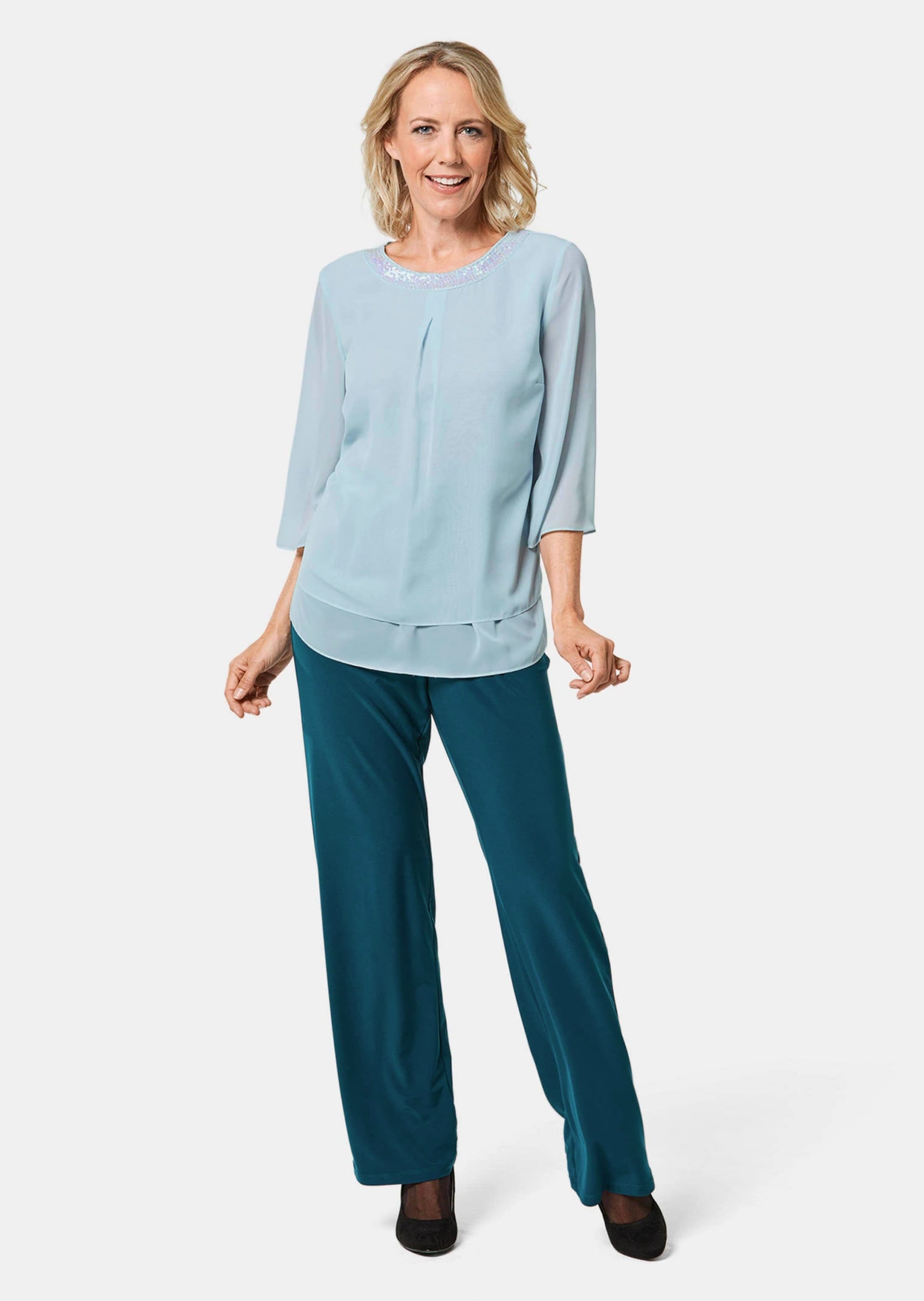 GOLDNER Kurzarmbluse »Luftige Chiffonbluse mit Pailletten«