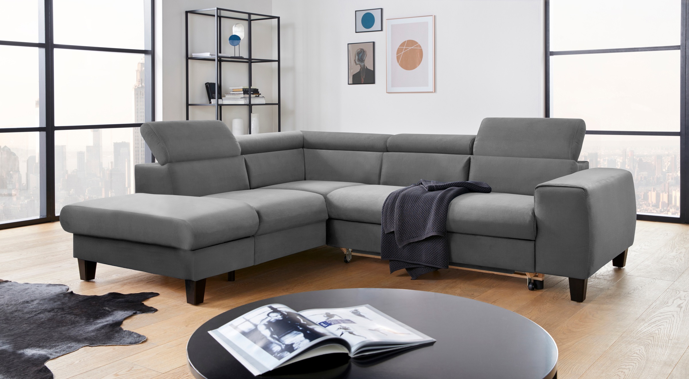 COTTA Ecksofa »Morven L-Form mit Kopfteilverstellung«, wahlweise mit Bettfunktion, Bettkasten & Wireless-Charger