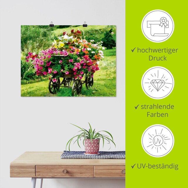 Black Friday Artland Wandbild »Kutsche mit Blumen«, Blumenbilder, (1 St.),  als Alubild, Leinwandbild, Wandaufkleber oder Poster in versch. Größen |  BAUR