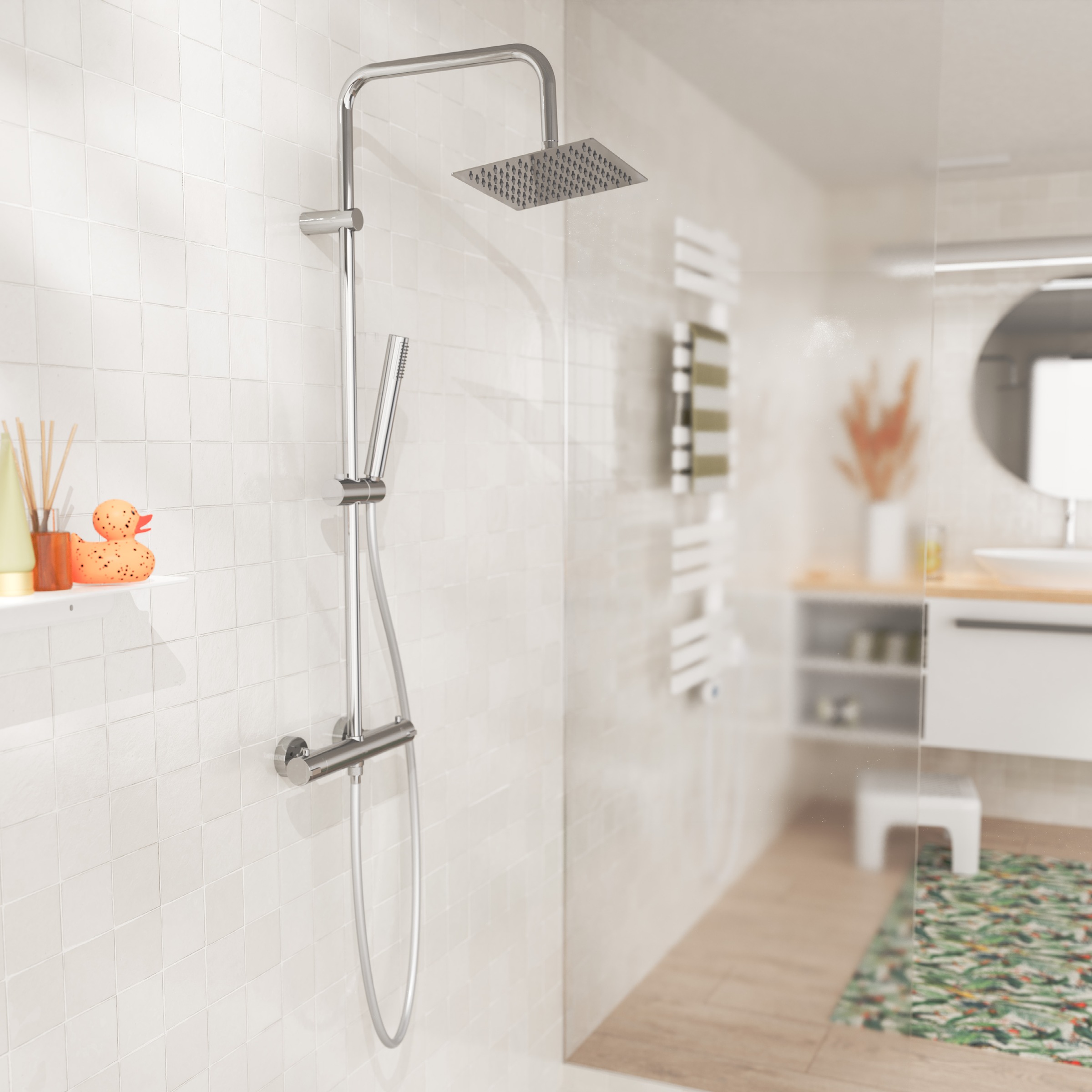 Eisl Brausegarnitur "SHOWERSTAR" Komplett-Set, Regendusche 20x20cm, Umsteller, Antikalk, höhenverstellbar, Thermostat