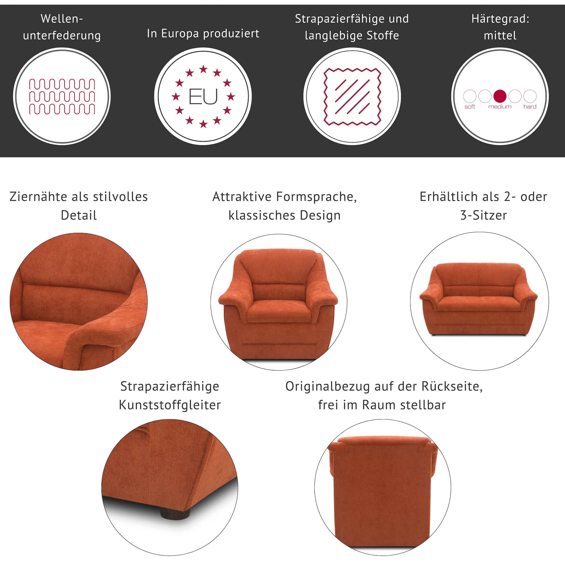 DOMO collection 3-Sitzer »Lale formschönes und komfortables Sofa, zeitlos und elegant,« optimal für kleinere Räume