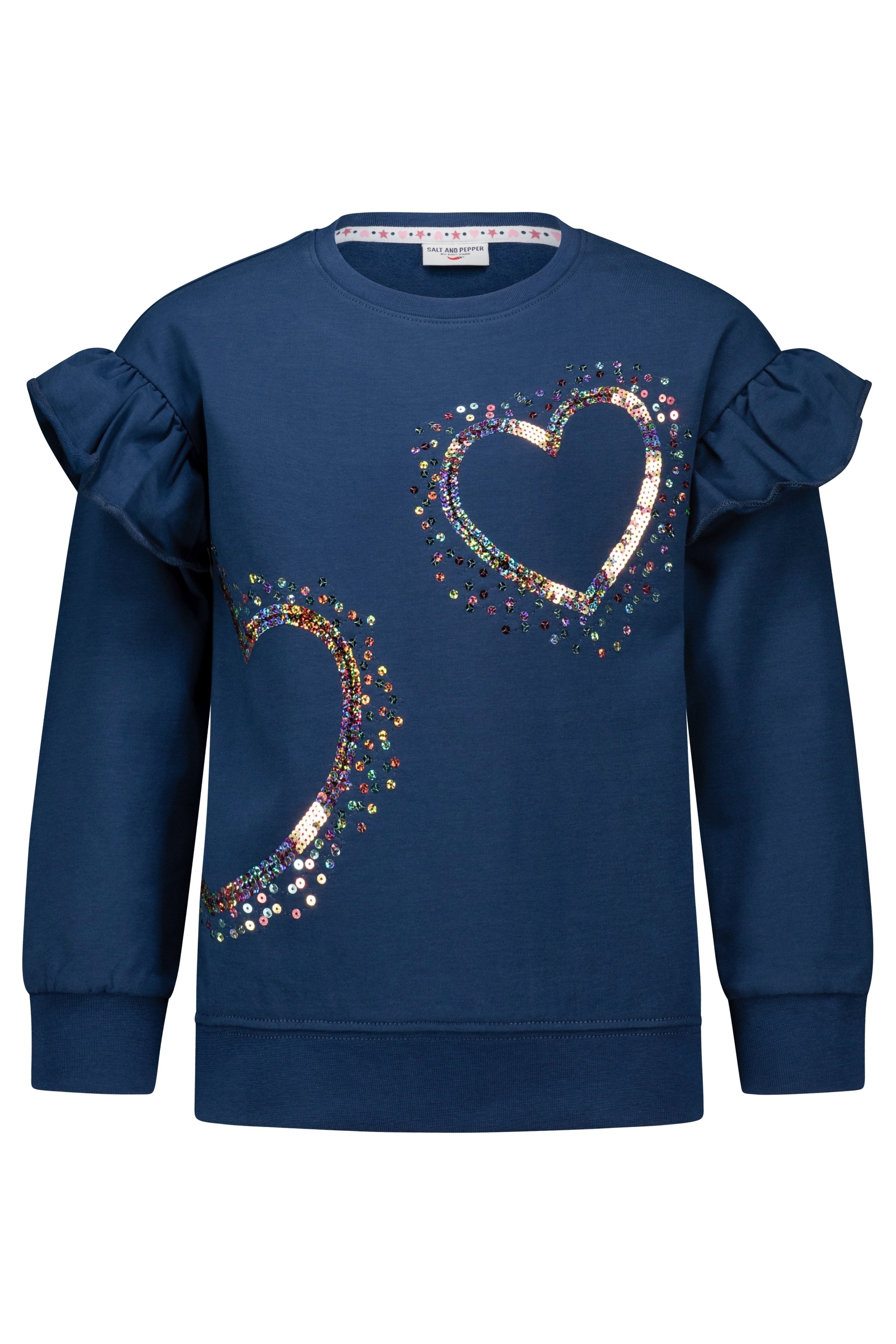 SALT AND PEPPER Sweatshirt »Paillettenherzen«, mit Rüschenkante
