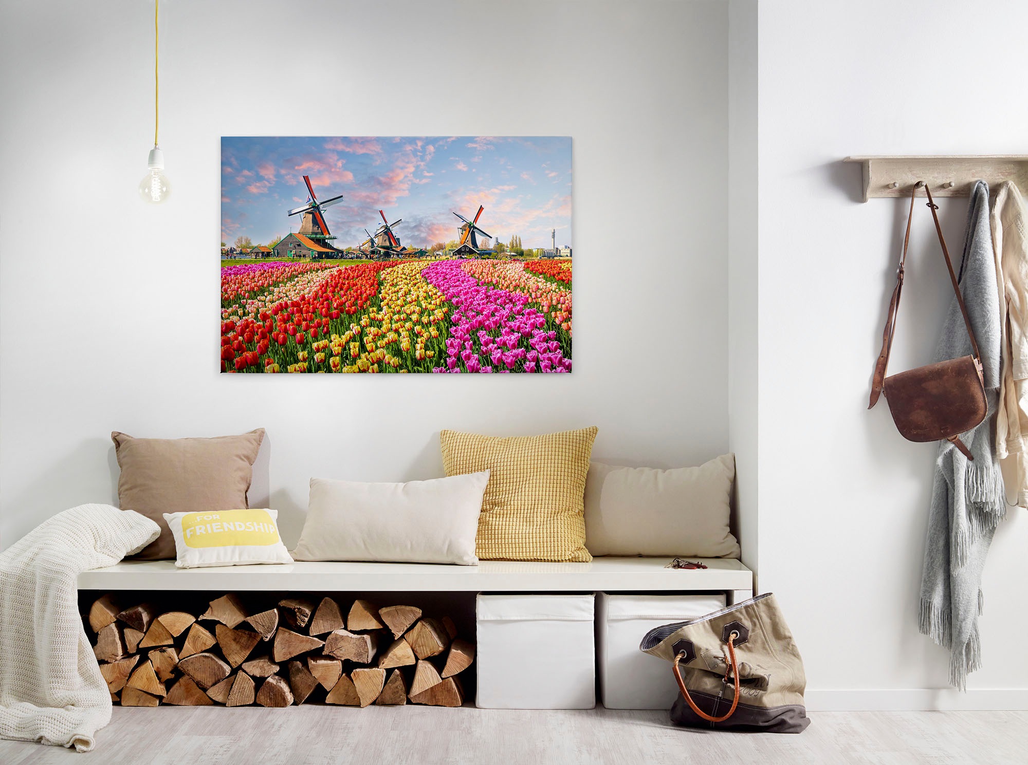 A.S. Création Leinwandbild "Zaanse Schans" Kunst Landschaft 1 Stk. tlg. Keilrahmen Blumenfeld Tulpenfeld Holland Leinwand-Bild Wohnzimmer Wand