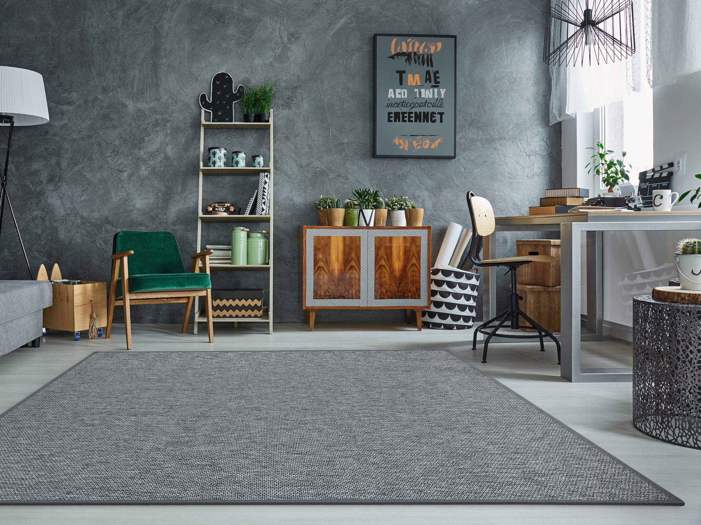 Teppich DEKOWE "Naturino Prestige", grau (graphit), B:80cm H:10mm L:250cm, Kunstfaser, Teppiche, Teppich, Flachgewebe, meliert, Sisal Optik, In- und Outdoor geeignet