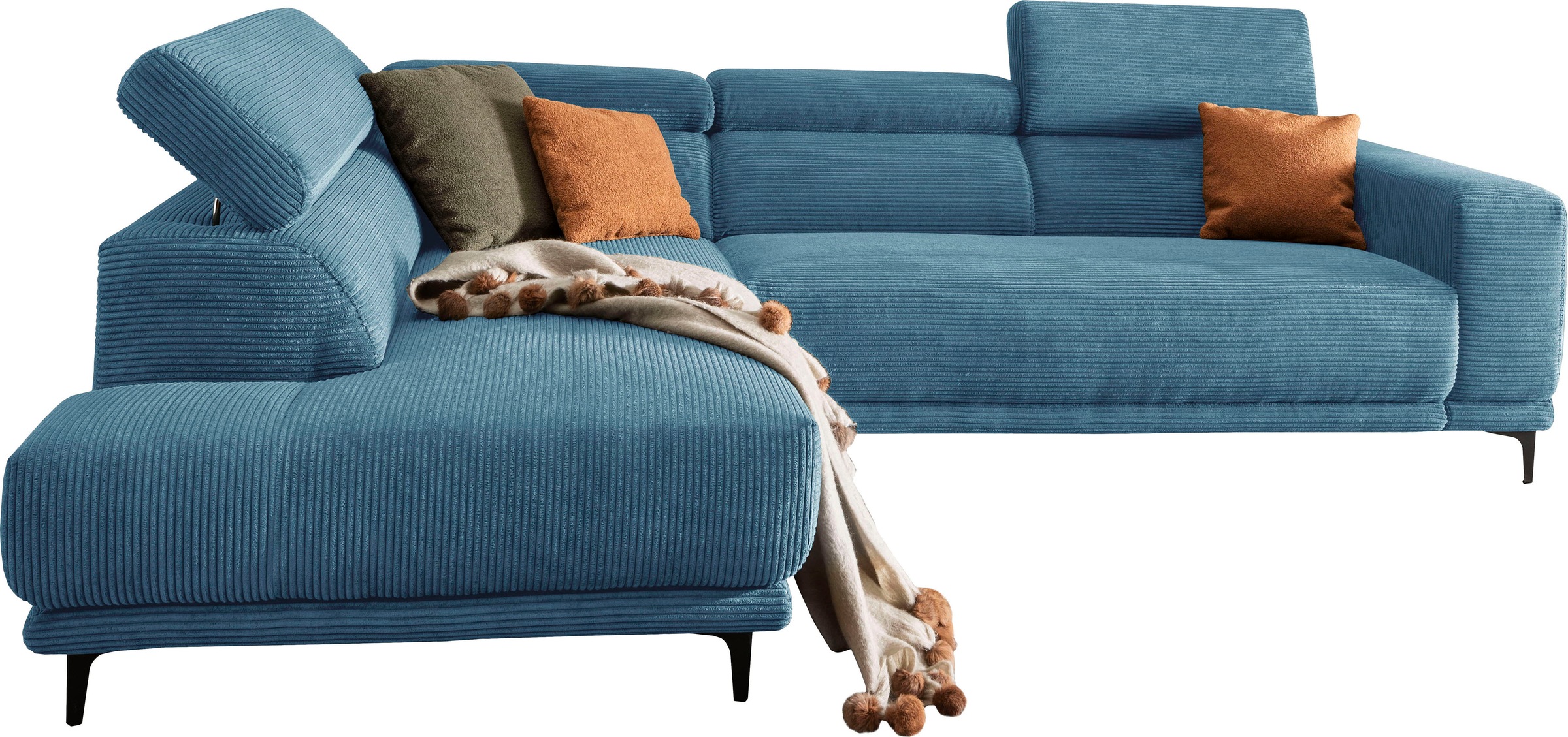 Ecksofa ALINA "Hikari", blau (azurblau gct 46), B:302cm H:102cm T:210cm, Cord GCT (92% Polyester, 8% Nylon), Sofas, Ecksofa, wahlweise mit Sitzvorzug, in modernem Cordstoff, Breite 302 cm 3
