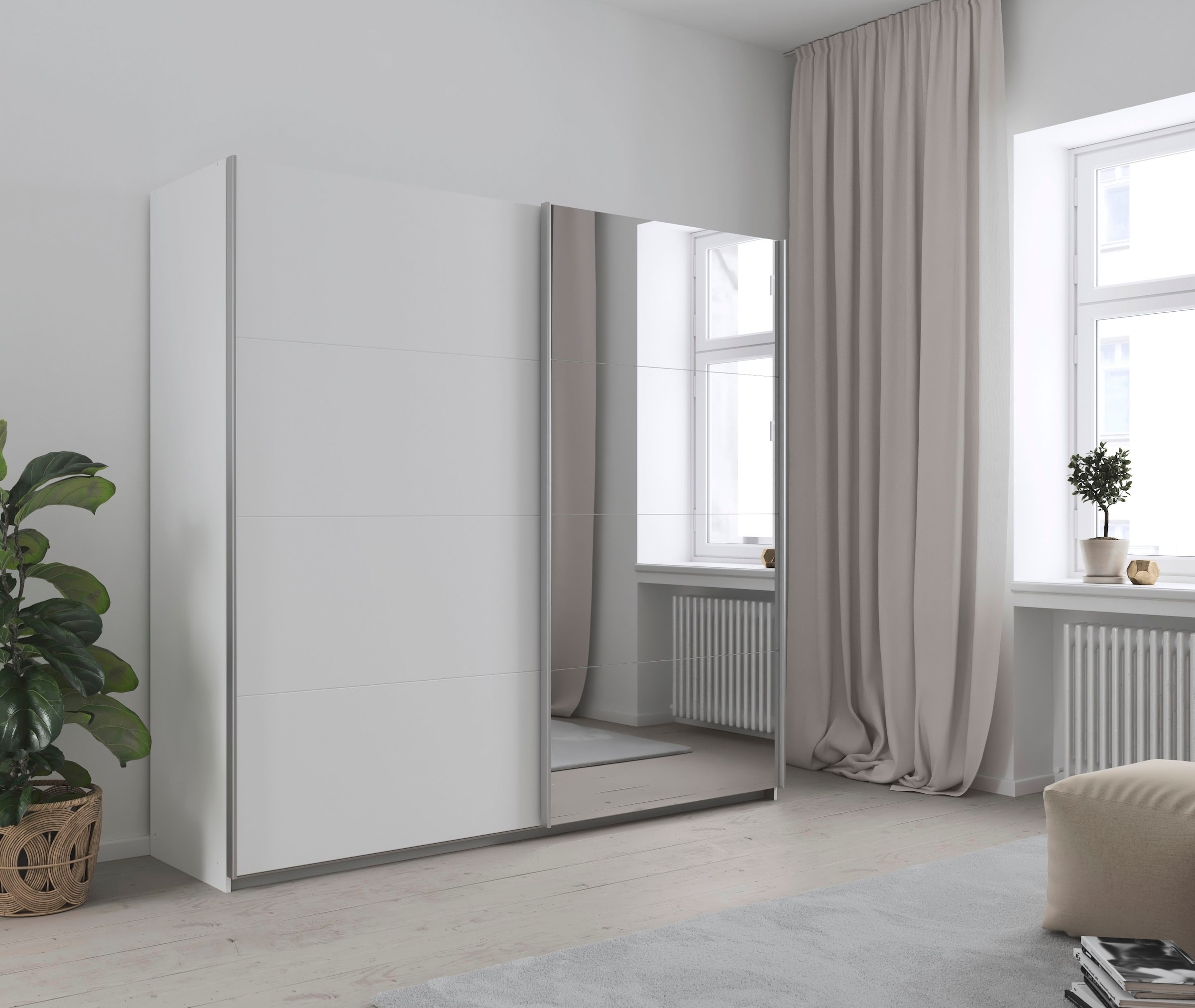 INOSIGN BY RAUCH Schwebetürenschrank »Kleiderschrank Schrank Garderobe Schlafzimmerschrank THANOS«, (in 3 verschiedenen Ausstattungen BASIC/CLASSIC/PREMIUM), Optional mit Spiegel, Metall-Griffleisten alufarben MADE IN GERMANY