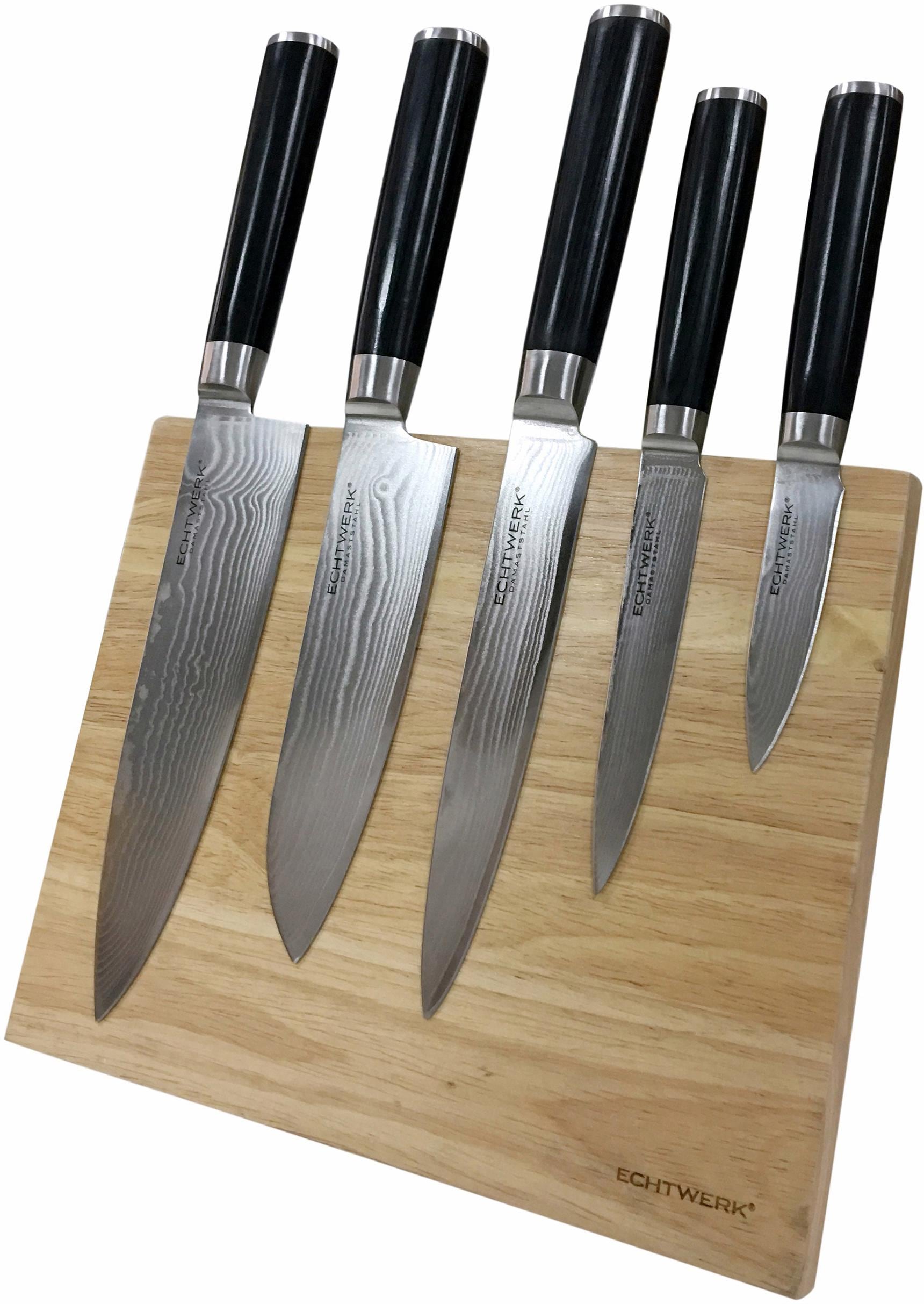 ECHTWERK Magnet-Messerblock 6 incl. Damaszener Messer-Set, ergonomischer Holzgriff aus Pakka-Holz