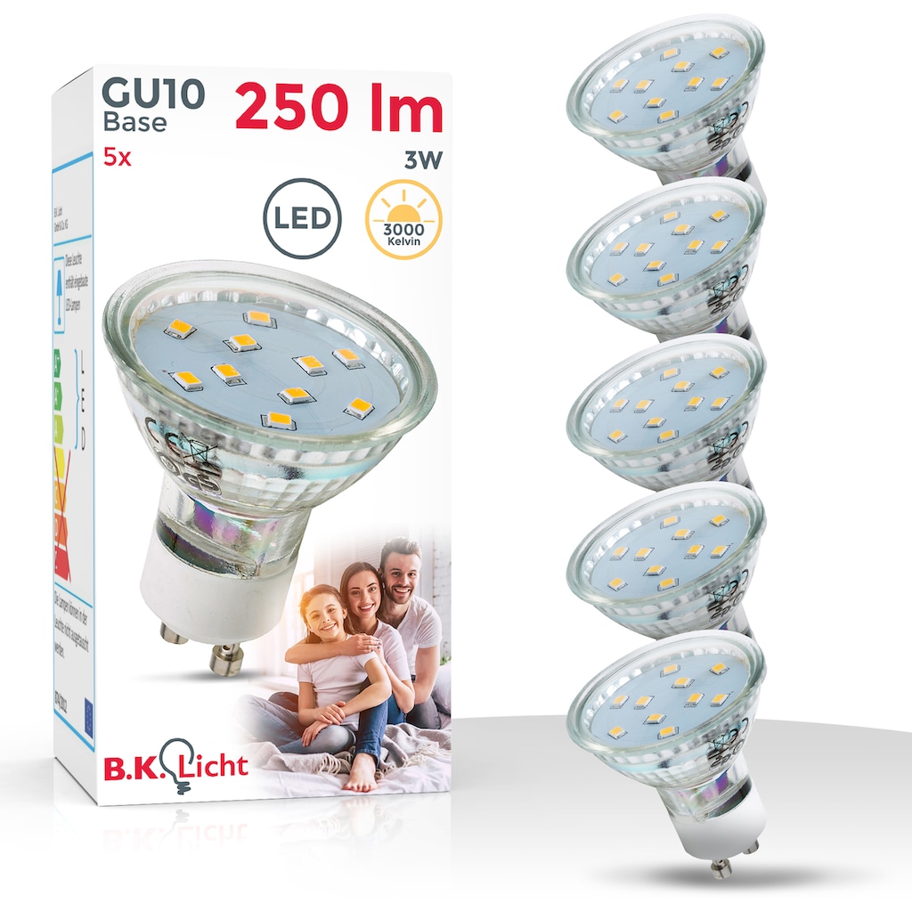 B.K.Licht LED-Leuchtmittel, GU10, 5 St., Warmweiß