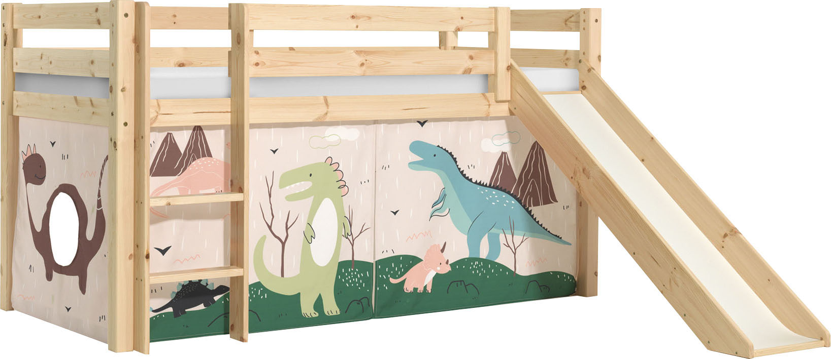 Thumbnail - Vipack Spielbett "Pino, Kiefer massiv, mit Rolllattenrost u. Textil-Set, Made in Europe", (B/H/T ca. 210x114x218cm, mit ...