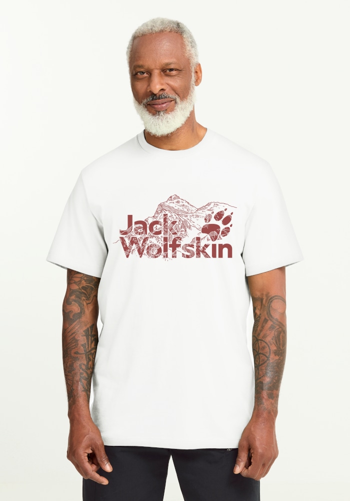 Jack Wolfskin T-Shirt "BRAND T M" T-Shirt aus Bio-Baumwolle, hoher Tragekomfort, großer Logo-Aufdruck
