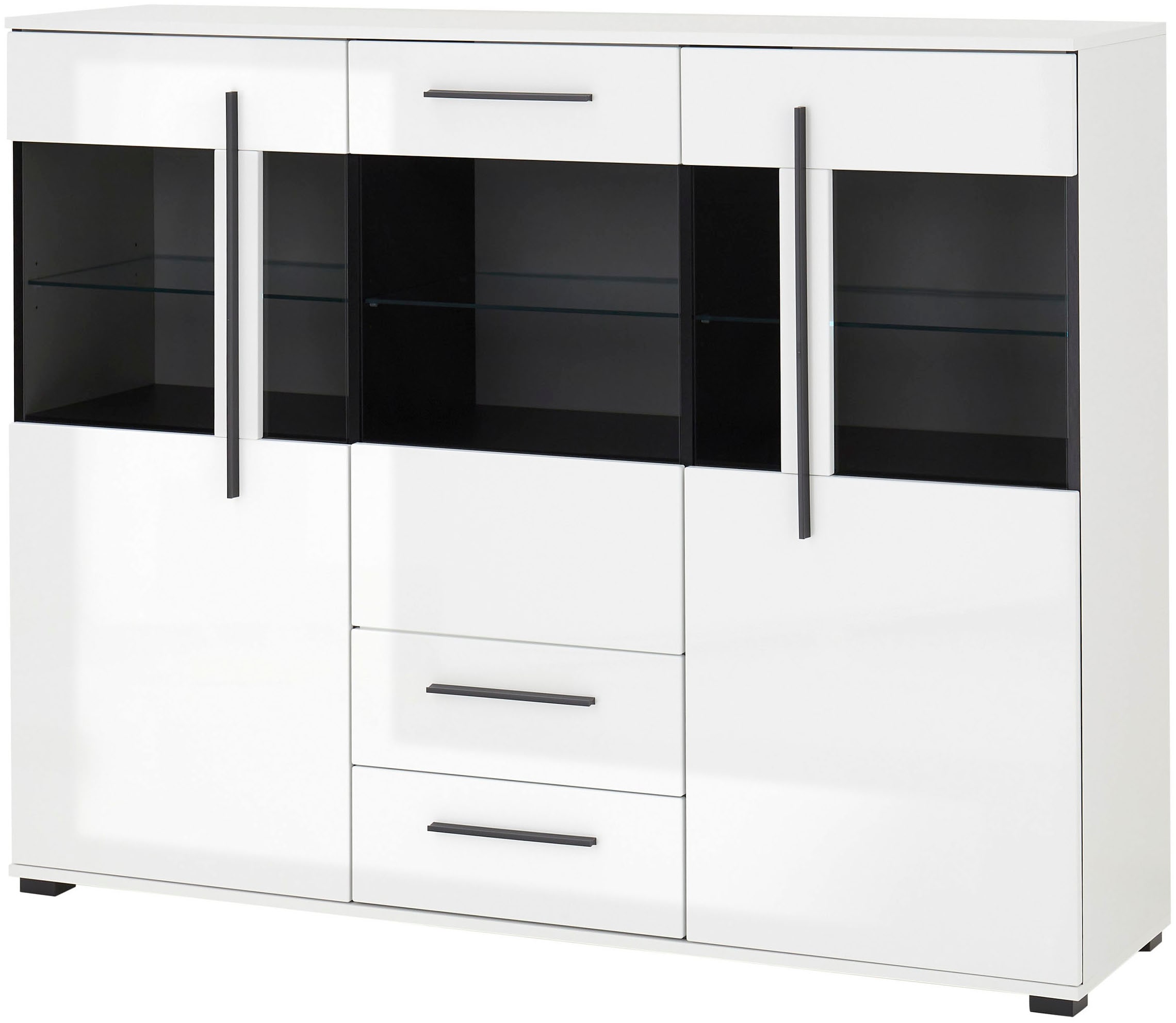 INOSIGN Highboard »Cantara, moderner Schrank, Vitrine in Eiche Dekor oder weiß«, schwarze Stangengriffe, ausreichend Stauraum, vielseitig einsetzbar