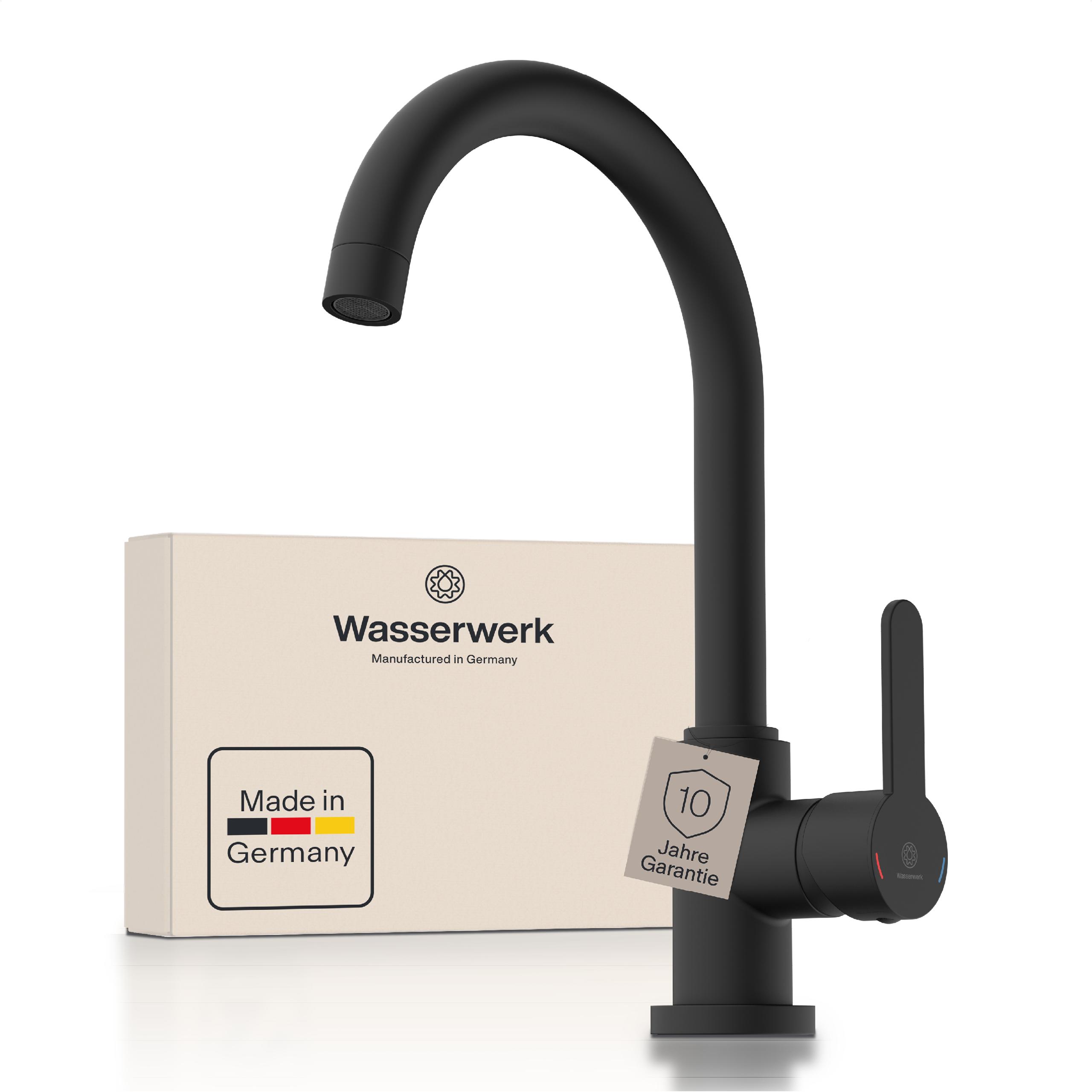 Spültischarmatur WASSERWERK, B:5,9cm H:33,3cm T:21,3cm, schwarz, Messing, Küche, Armaturen, "WK 5, Wasserhahn, Küche, Einhebelmischer", 360