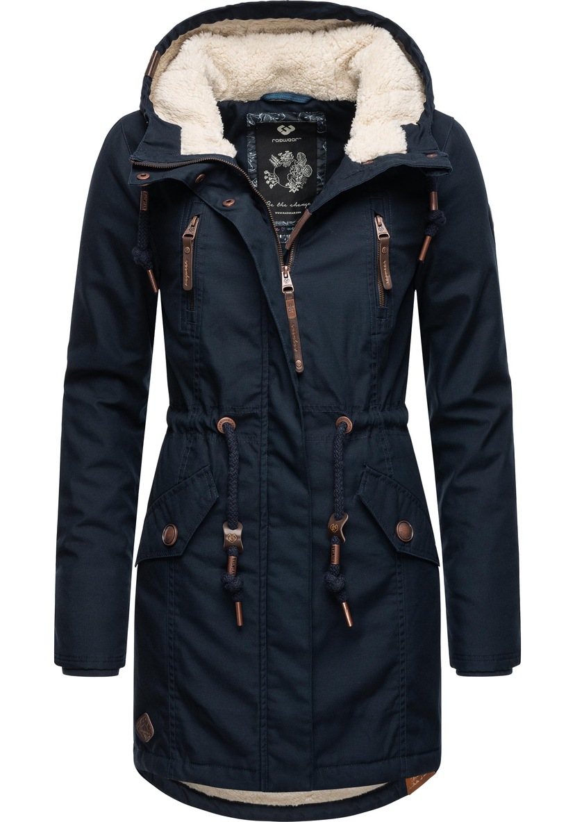 Kapuze Winter stylische bestellen Dots | mit Winterjacke Ragwear »Danka Intl.«, BAUR Outdoorjacke Kapuze, für mit