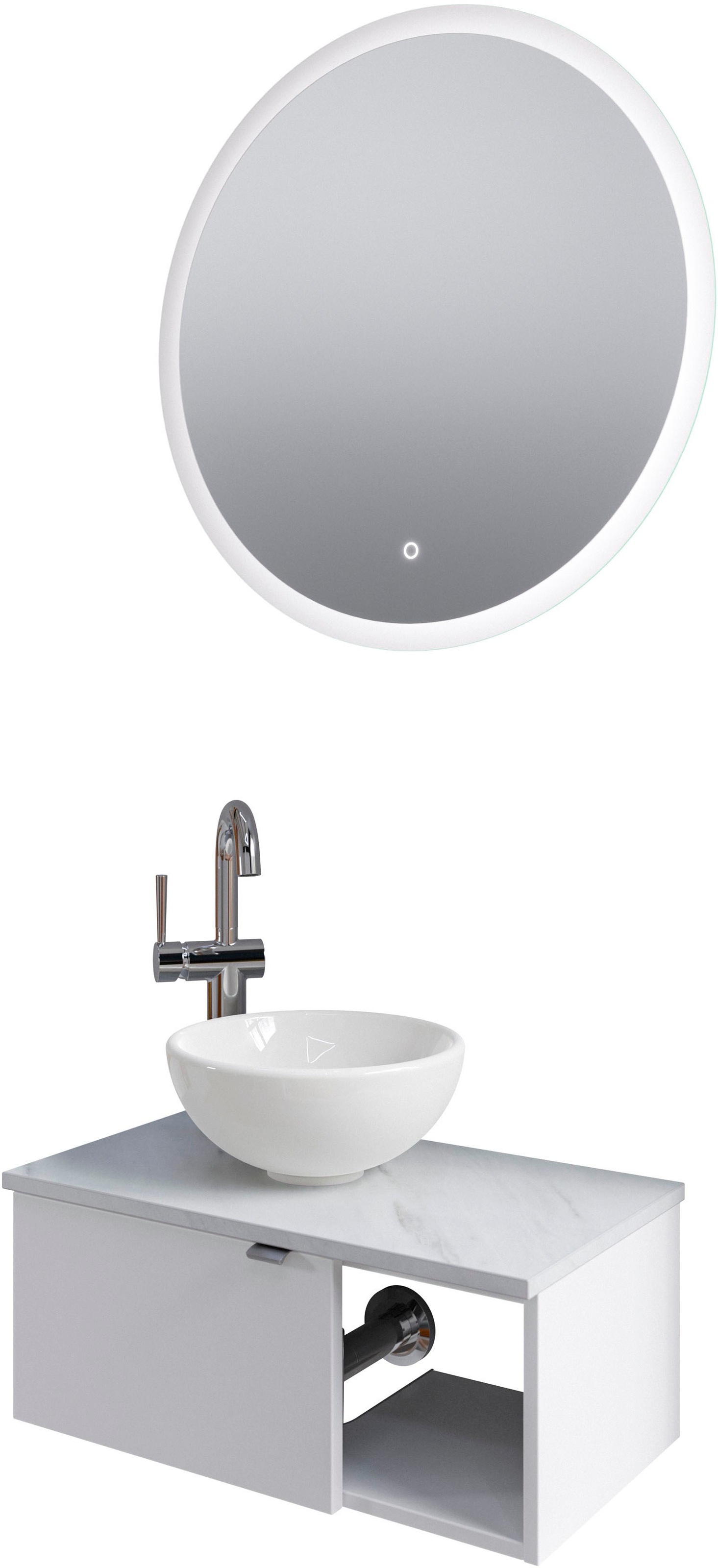 Saphir Badmöbel-Set »Serie 6915«, (4 St.), Gäste-Bad, 70 cm breit, mit LED-Spiegel, offenem Fach und 1 Tür