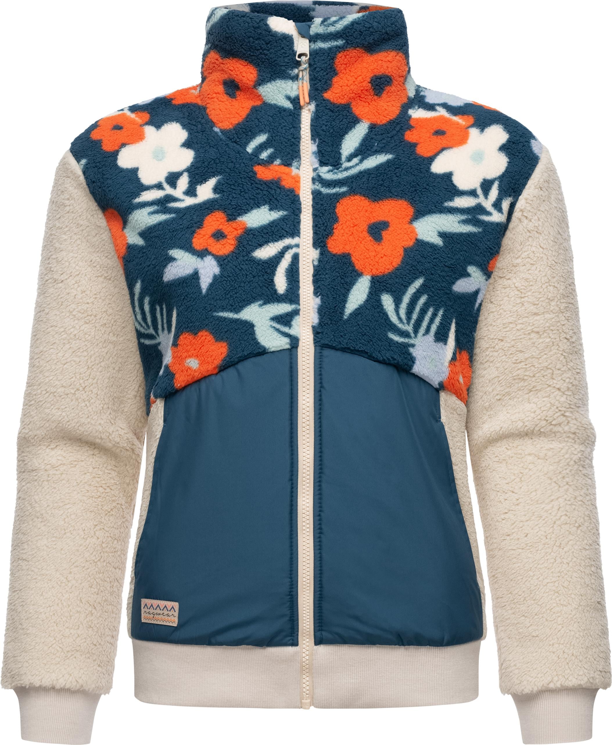 Ragwear Fleecejacke "Madaras Flower", ohne Kapuze, Flauschige Damen Übergangsjacke aus Teddyfleece