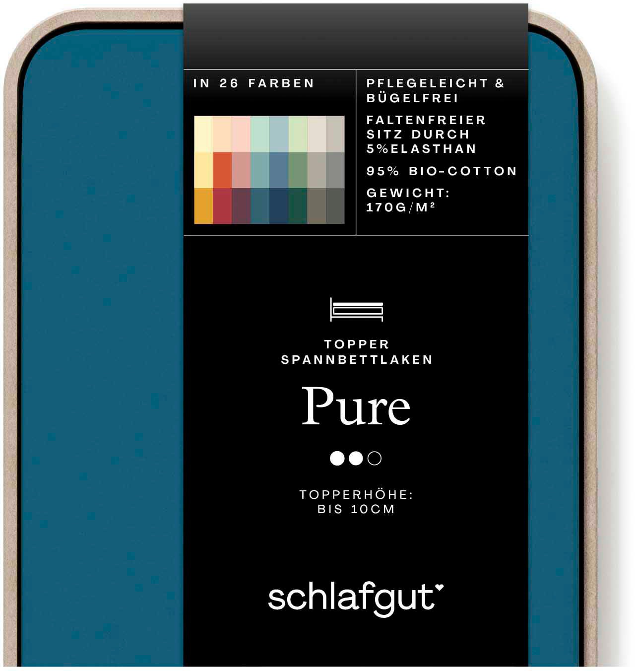 Schlafgut Spannbettlaken "PURE TOPPER Bio-Baumwolle mit Elasthan 170 g/m² für Topper bis 10 cm" PREMIUM Laken für Matratzen bis 10 cm Höhe, dehnbar, blickdicht