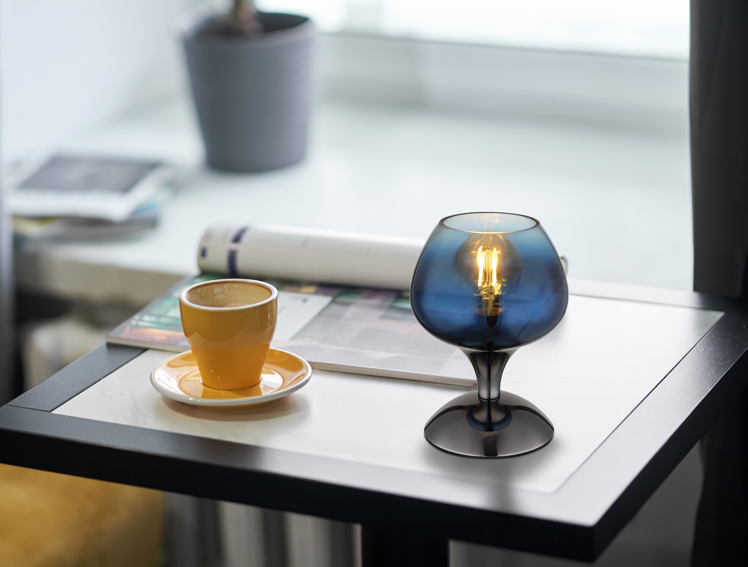 GLOBO LIGHTING Tischleuchte »MAXY«, Leuchtmittel E27 | ohne Leuchtmittel, Tischlampe/Glas blau/modern/Wohnzimmer/Schlafzimmer