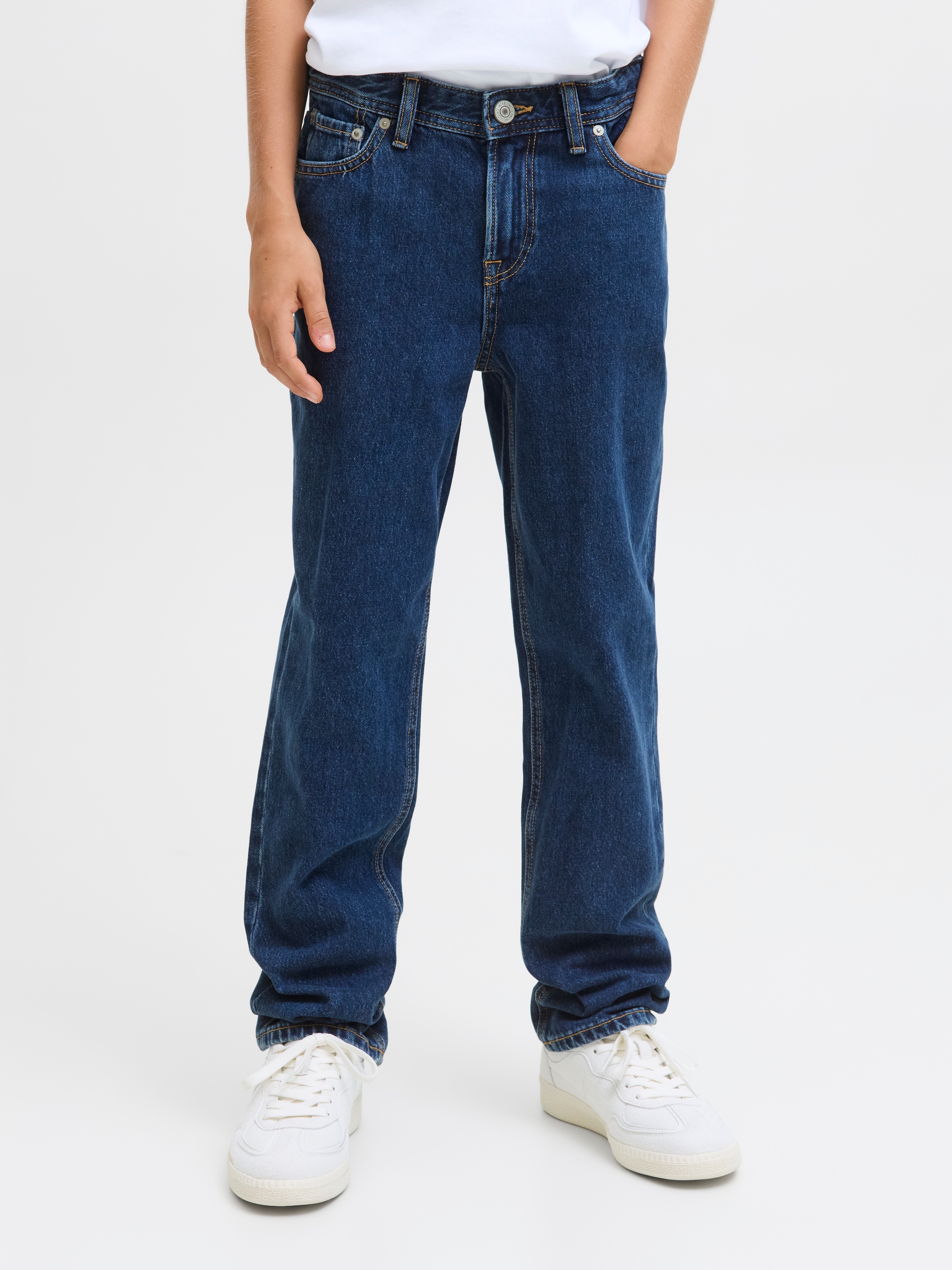 Jungen Regular-fit-Jeans "JJICLARK JJORIGINAL AKM 512 SN JNR", blau, Gr. 128, JACK & JONES JUNIOR, clean, Denim/Jeans, Obermaterial: 100% Baumwolle,