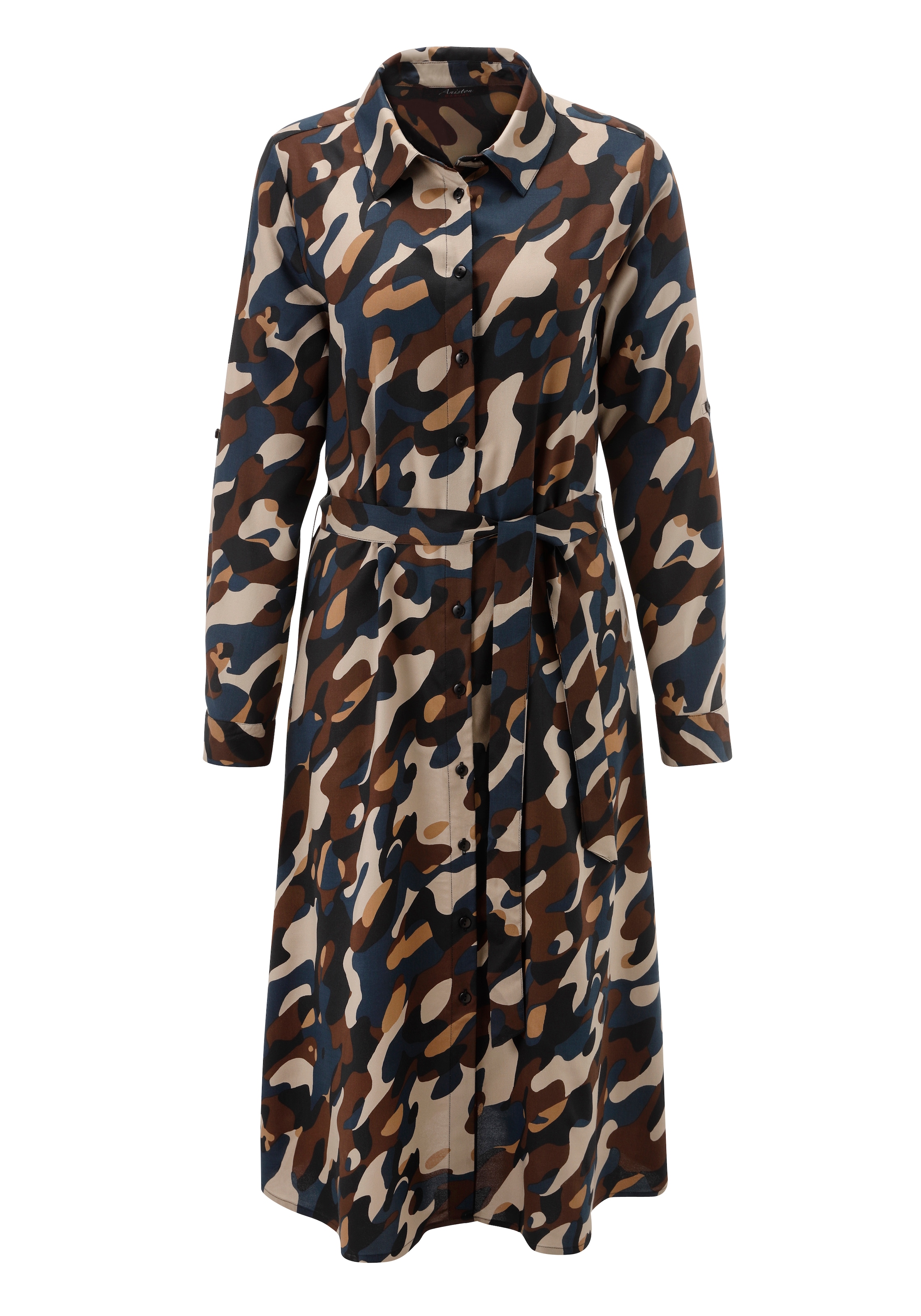 Aniston CASUAL Blusenkleid, (mit abnehmbarem Bindegürtel), mit trendfarbigen, grafischen Druck im Military-Look - NEUE KOLLEKTION