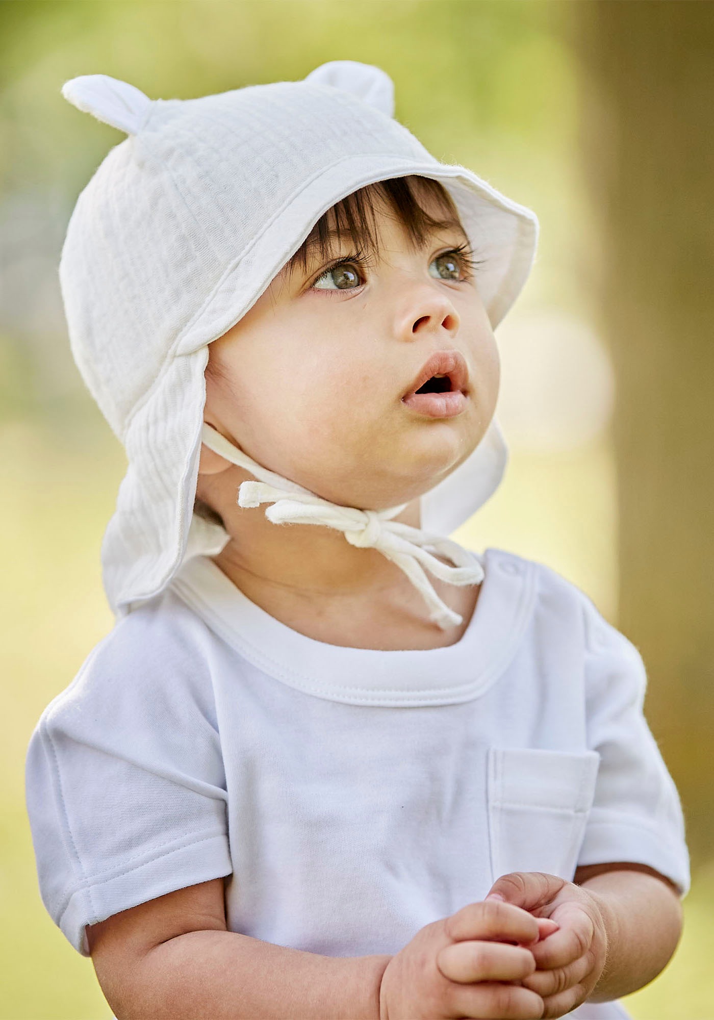 MAXIMO Baby Schirmmütze, weiß, Gr. 47, Web, Baumwolle, Mützen, mit Nackenschutz und Öhrchen