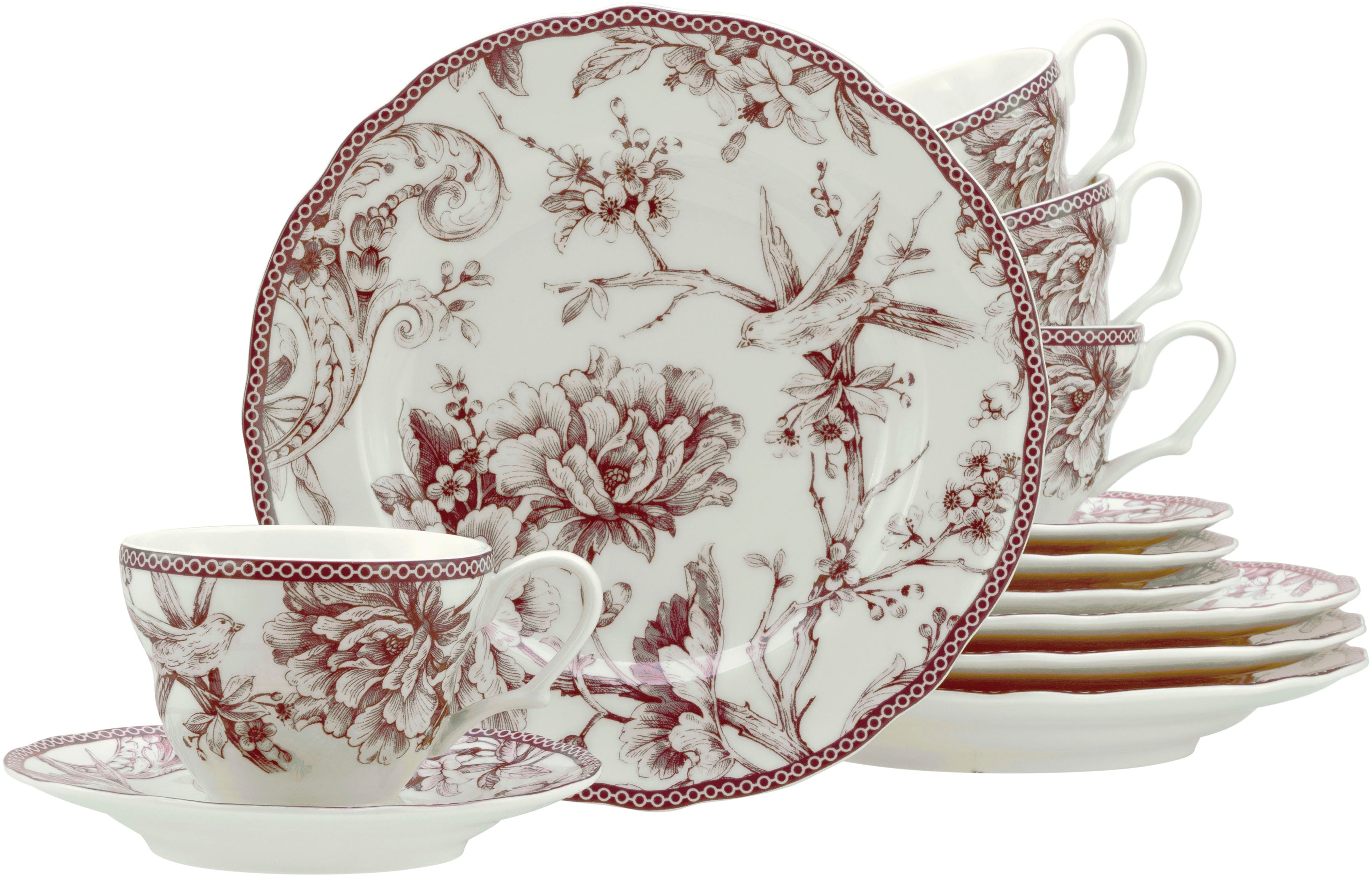 CreaTable Kaffeeservice "Adelaide, Service 12-tlg." Nostalgischer Vintage Dekor, Elegante Form