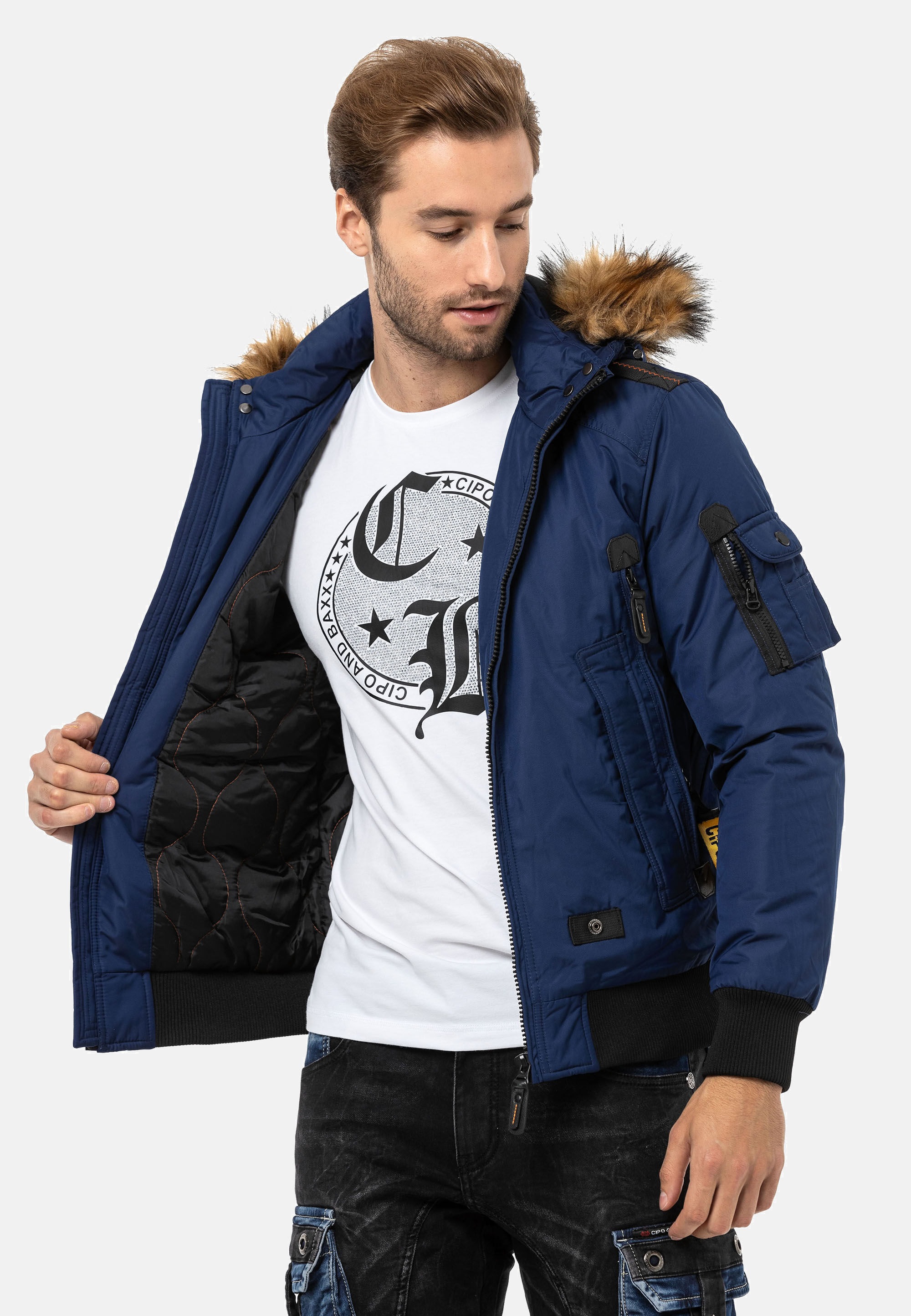 Cipo & Baxx Winterjacke »Jacke«, mit Kapuze, mit Kapuze und Kunstfellbesatz