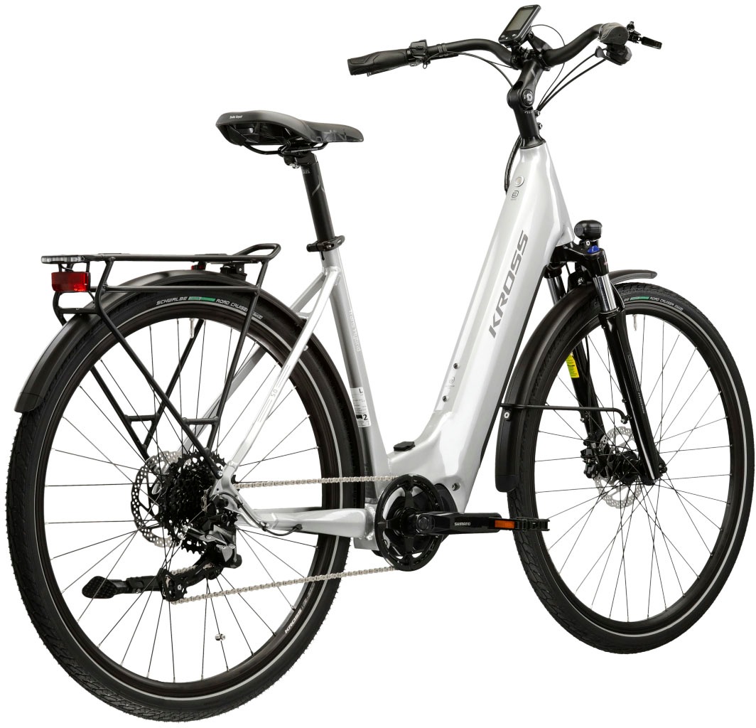 Kross E-Bike »KROSS E-Trekkingrad Trans 5.0 28" silber 9 Gänge«, 9 Gang, microSHIFT, ADVENT M619, Mittelmotor 250 W