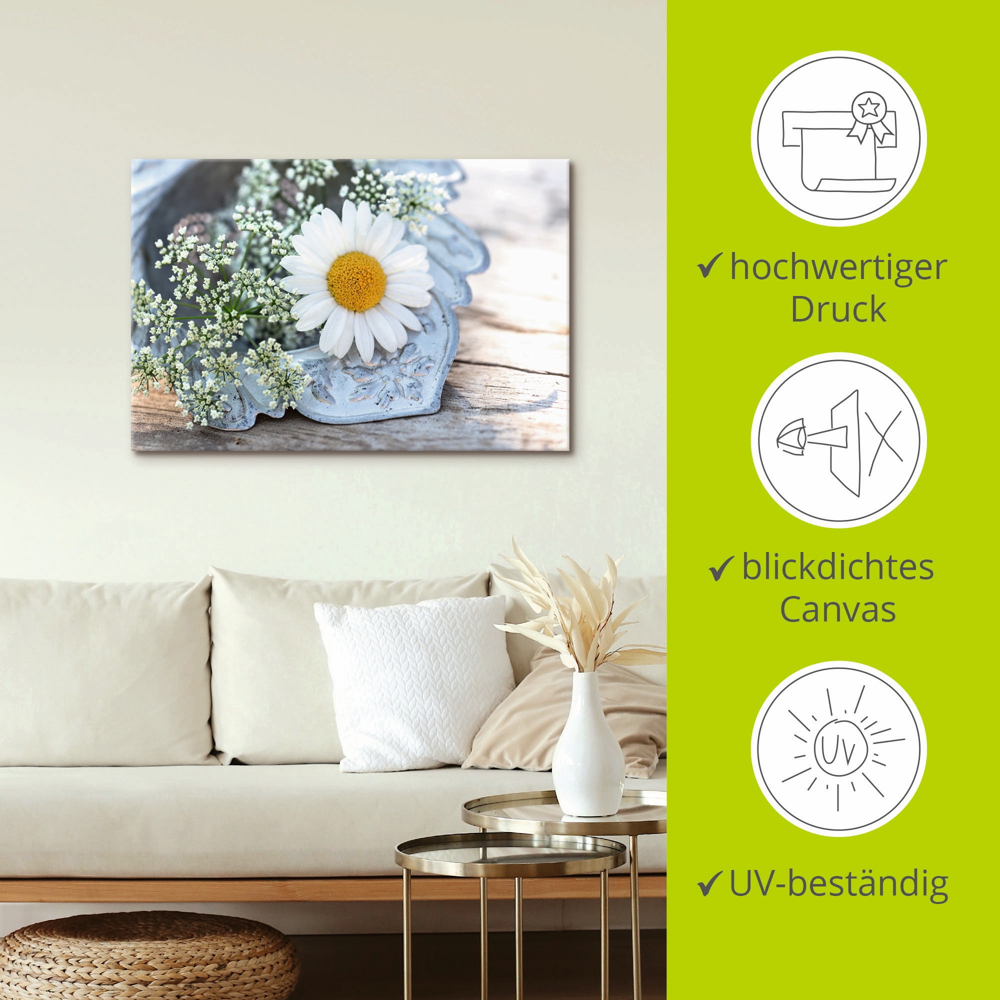 Artland Leinwandbild »Zarte Margeriten Blüte«, Blumen, (1 St.), auf Keilrahmen gespannt