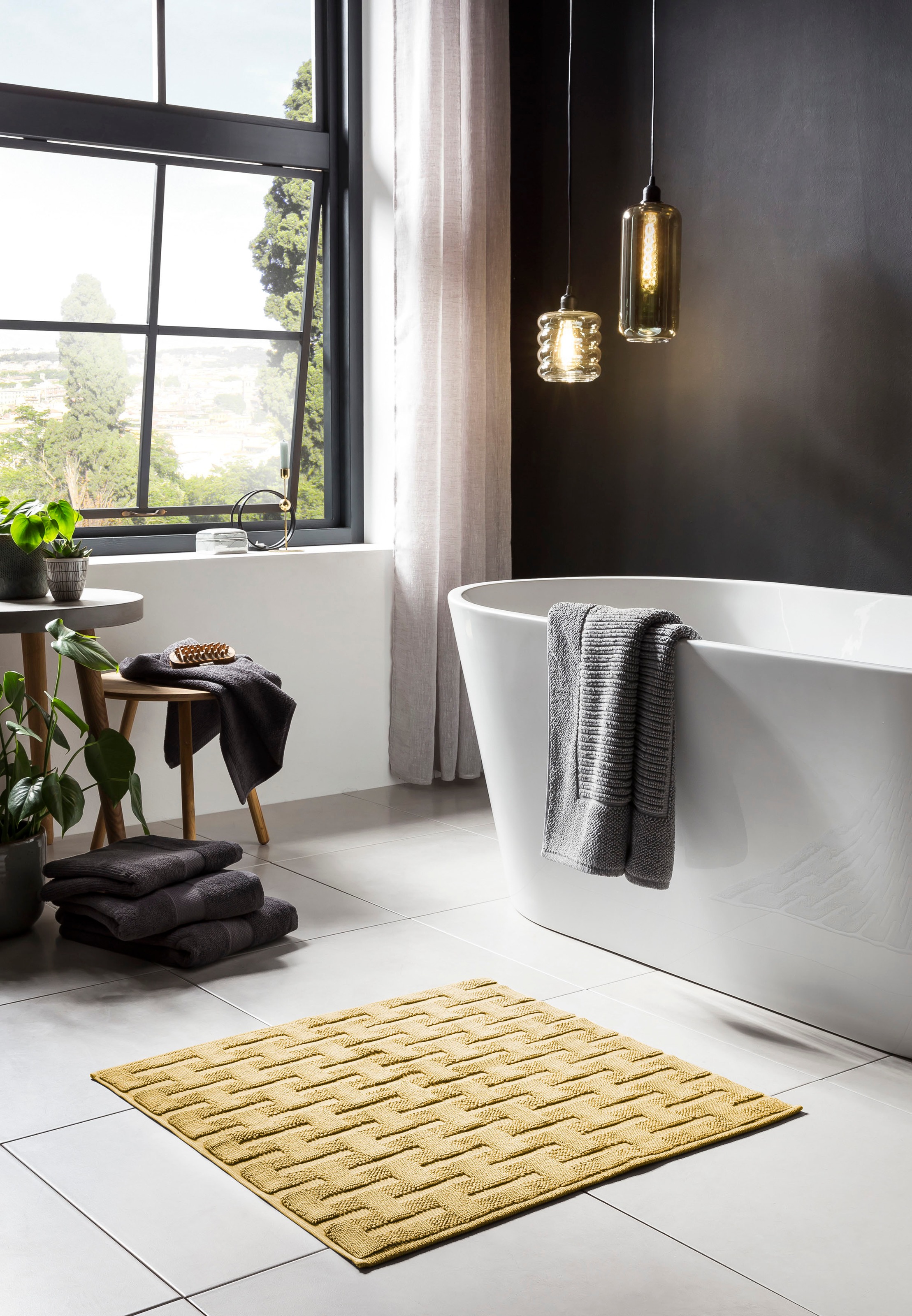 done.® Badematte »Delia«, rutschhemmend beschichtet, fußbodenheizungsgeeignet, Badteppich, Uni-Farben, Hoch-Tief Effekt, reine Baumwolle, waschbar
