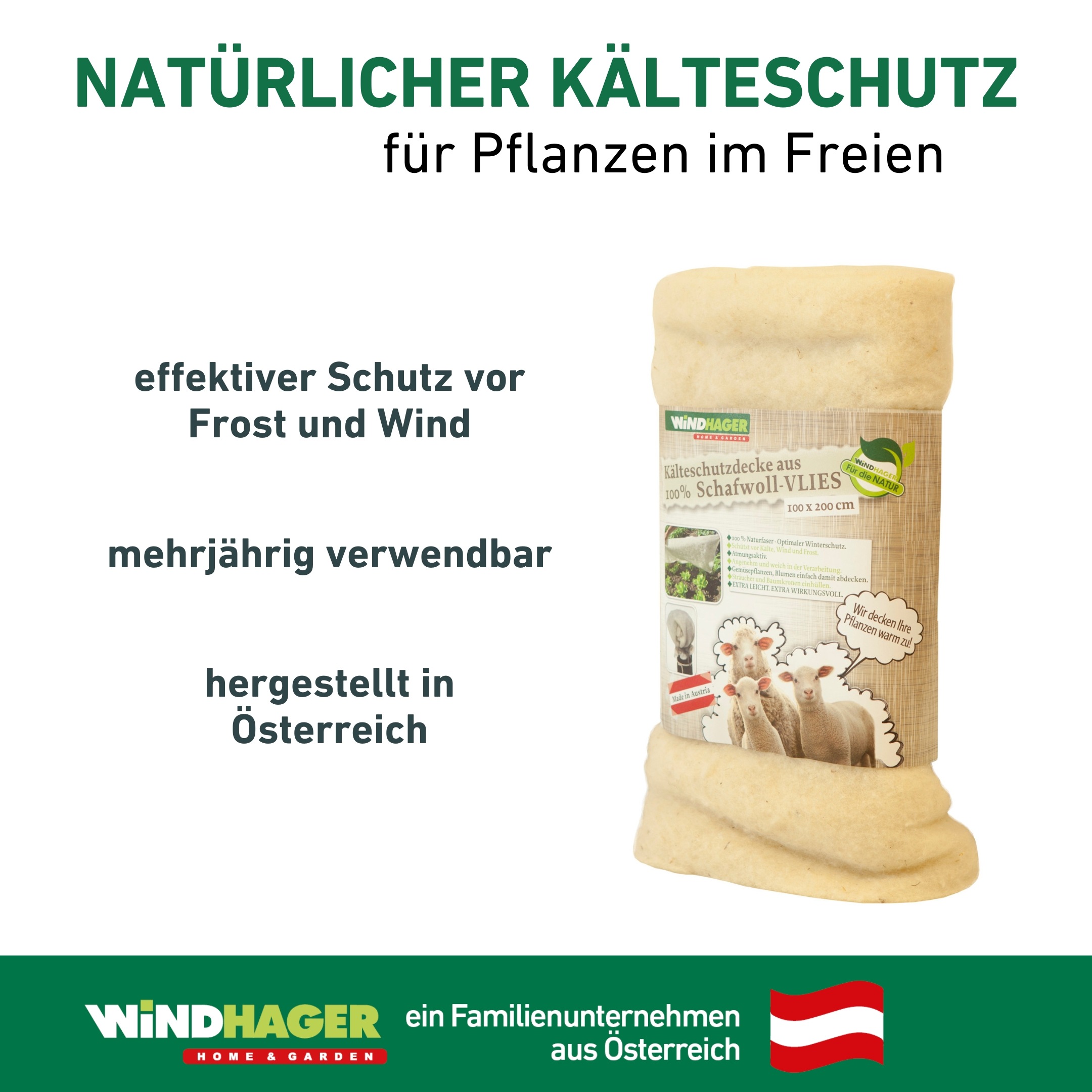 Windhager Winterschutzvlies »aus Schafswolle, Vliesdecke für Pflanzen« 1 Stk. tlg. Kälteschutz Matte gegen Wind und Frost, 2 x 1 m, 100 g/m², weiß